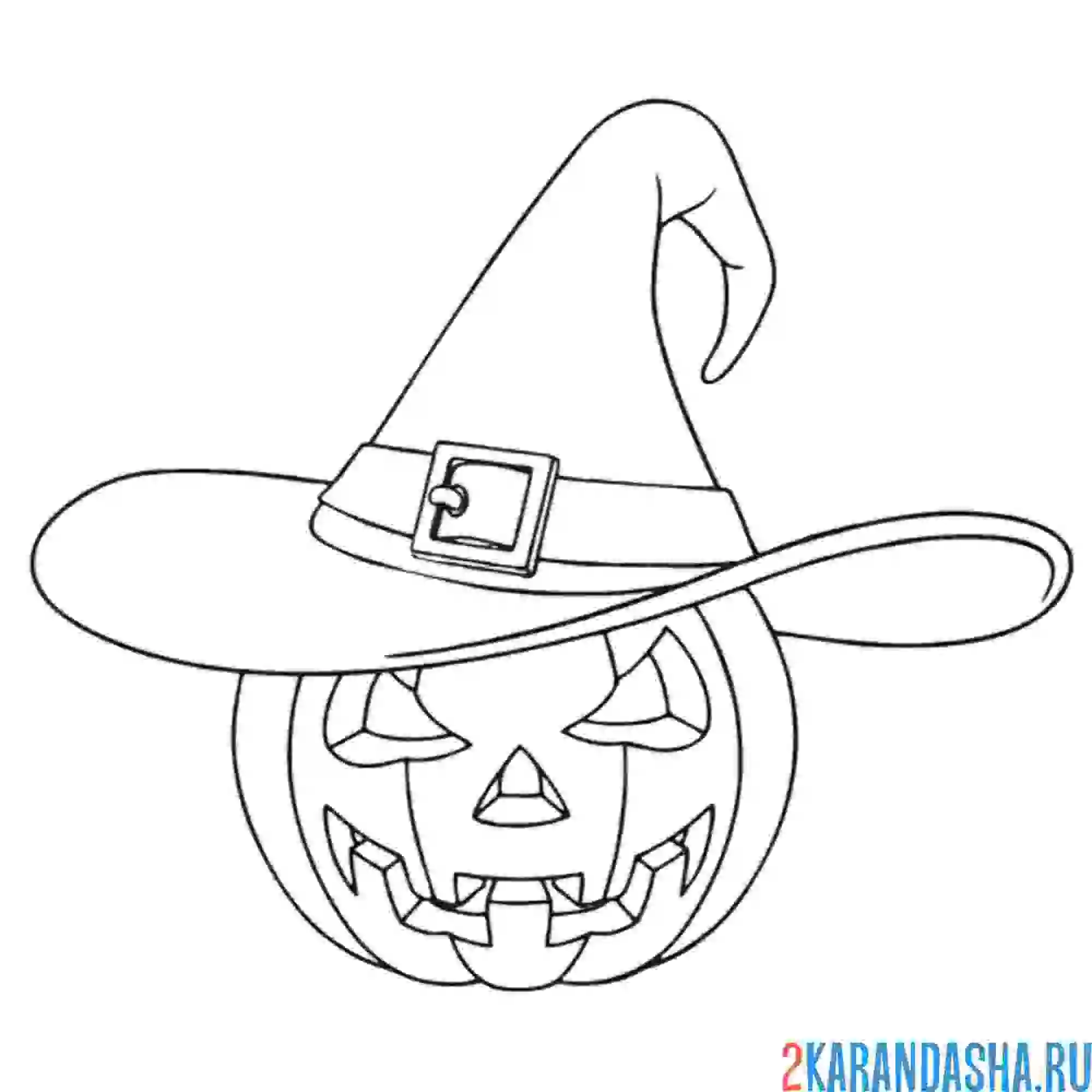 Раскраска тыква в шляпе хэллоуин