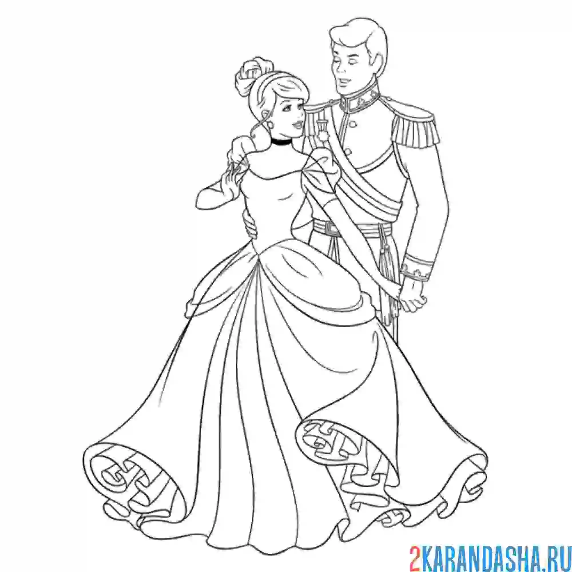 Раскраска золушка и принц