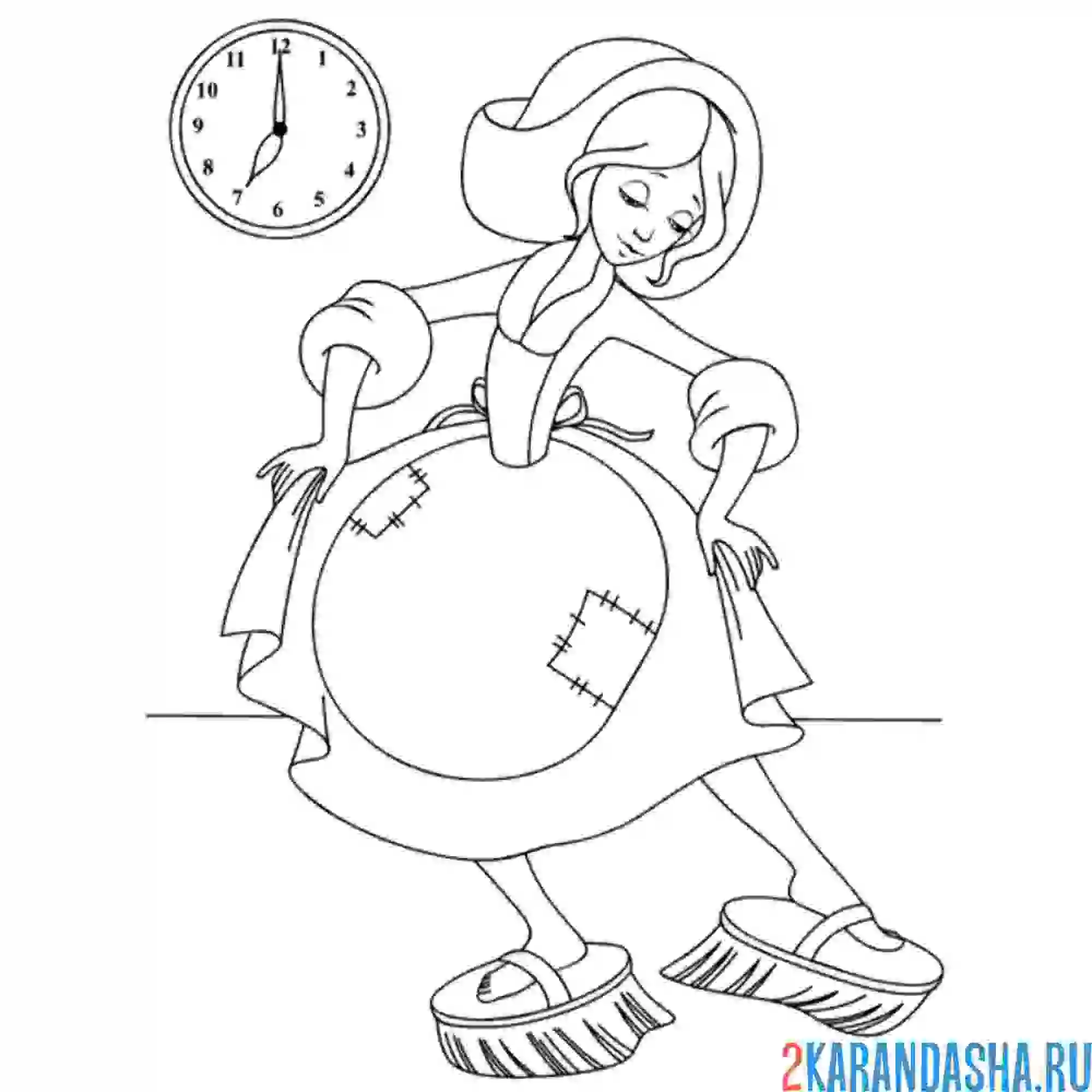 Раскраска золушка моет полы