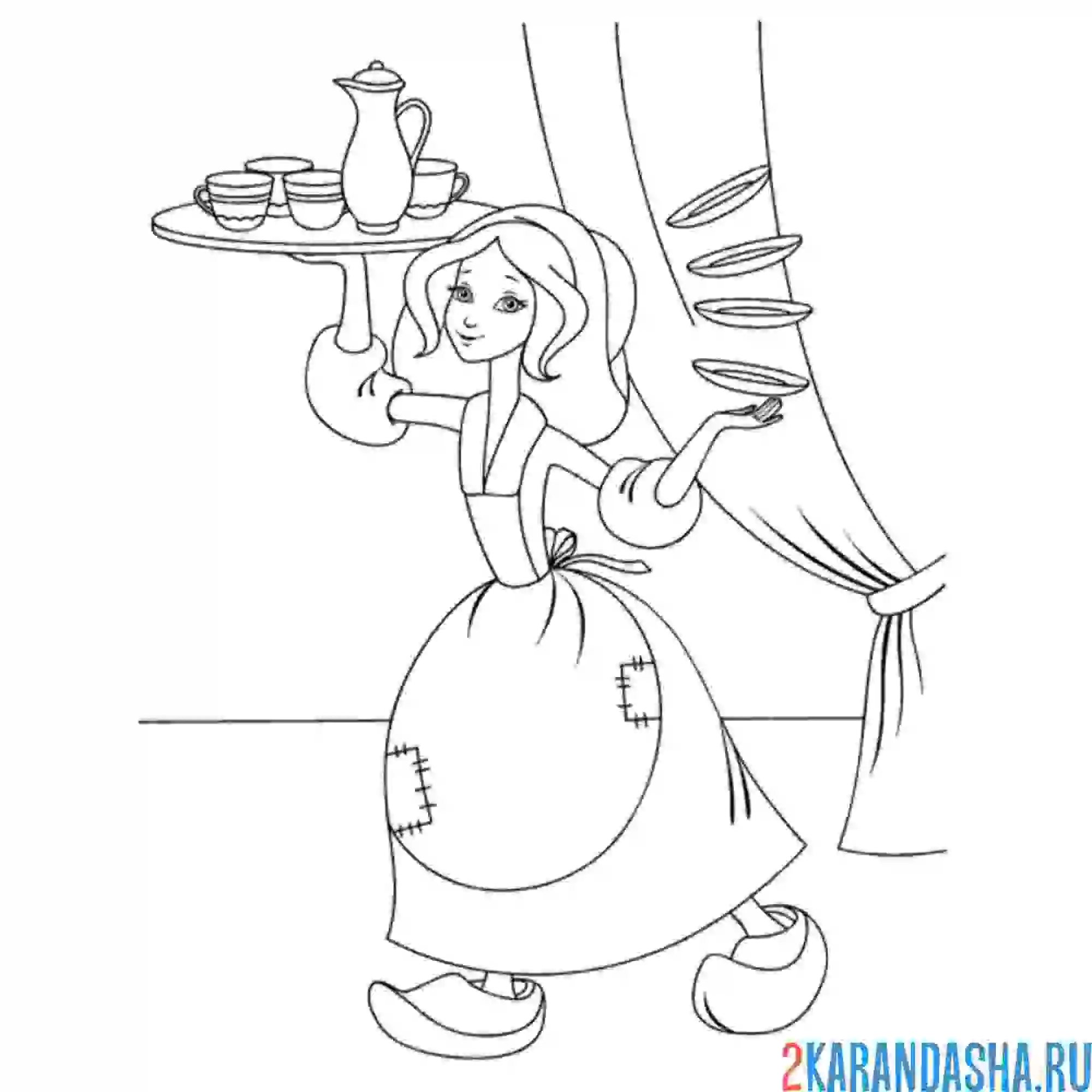 Раскраска золушка накрывает на стол