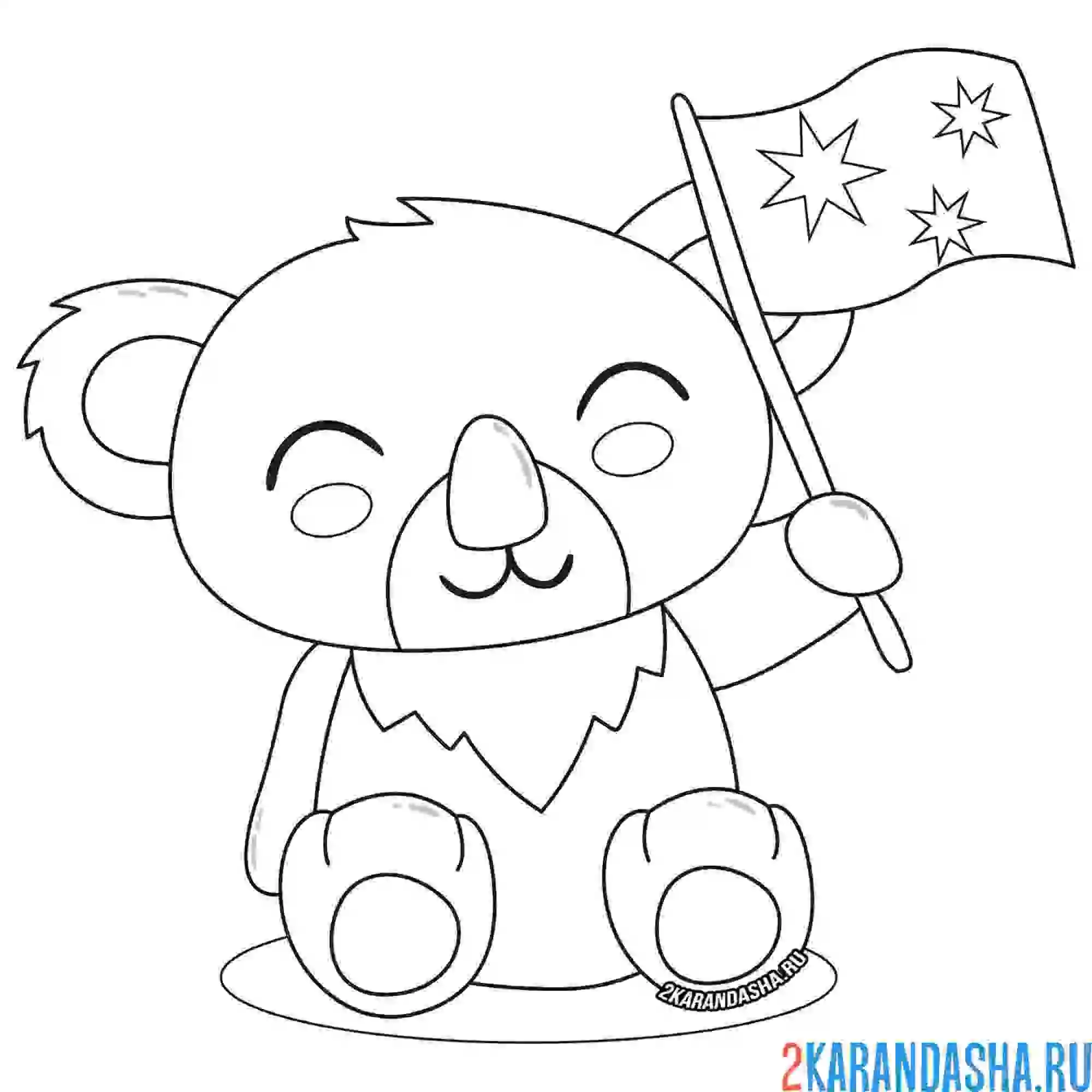 Раскраска коала с флажком