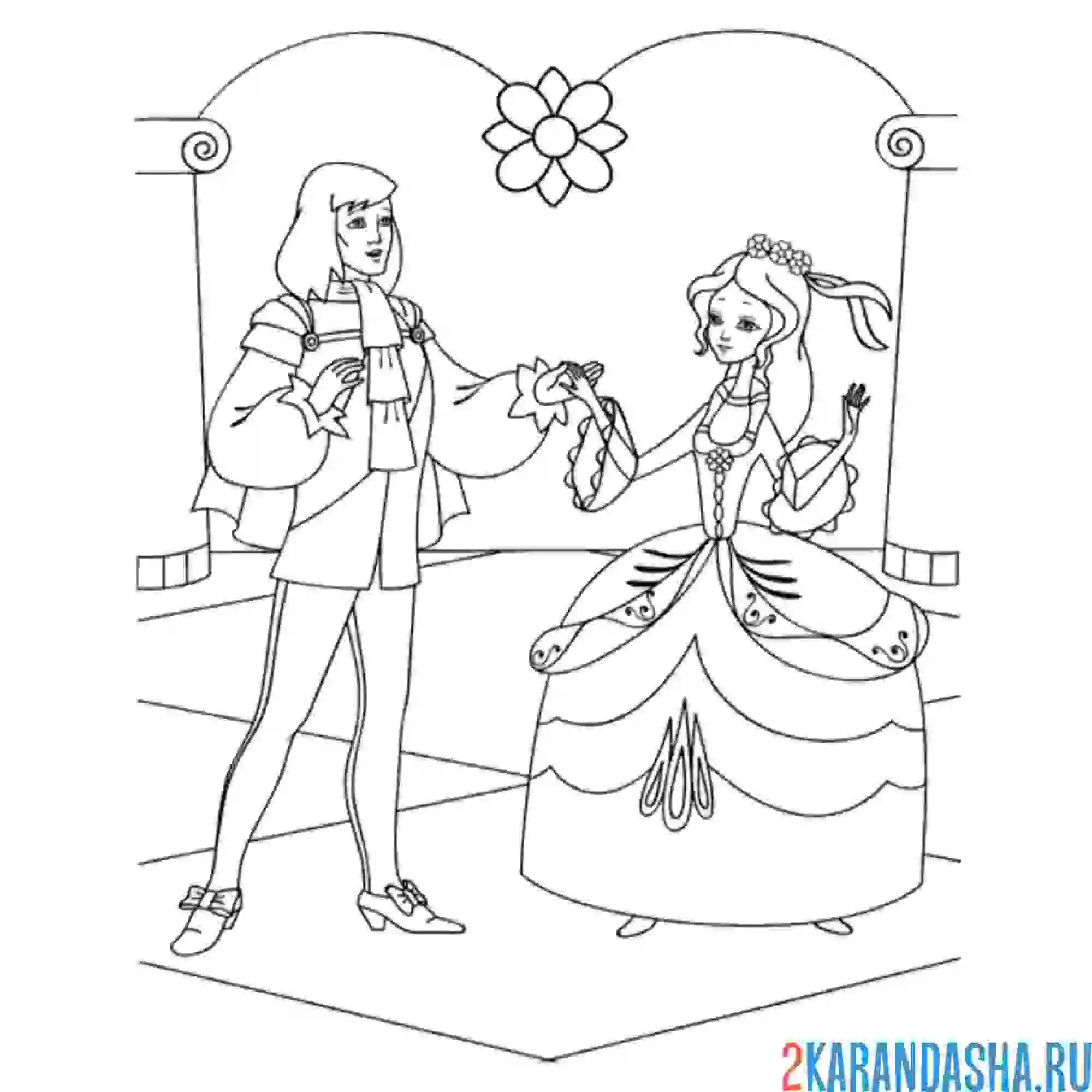 Раскраска золушка танцует с принцем