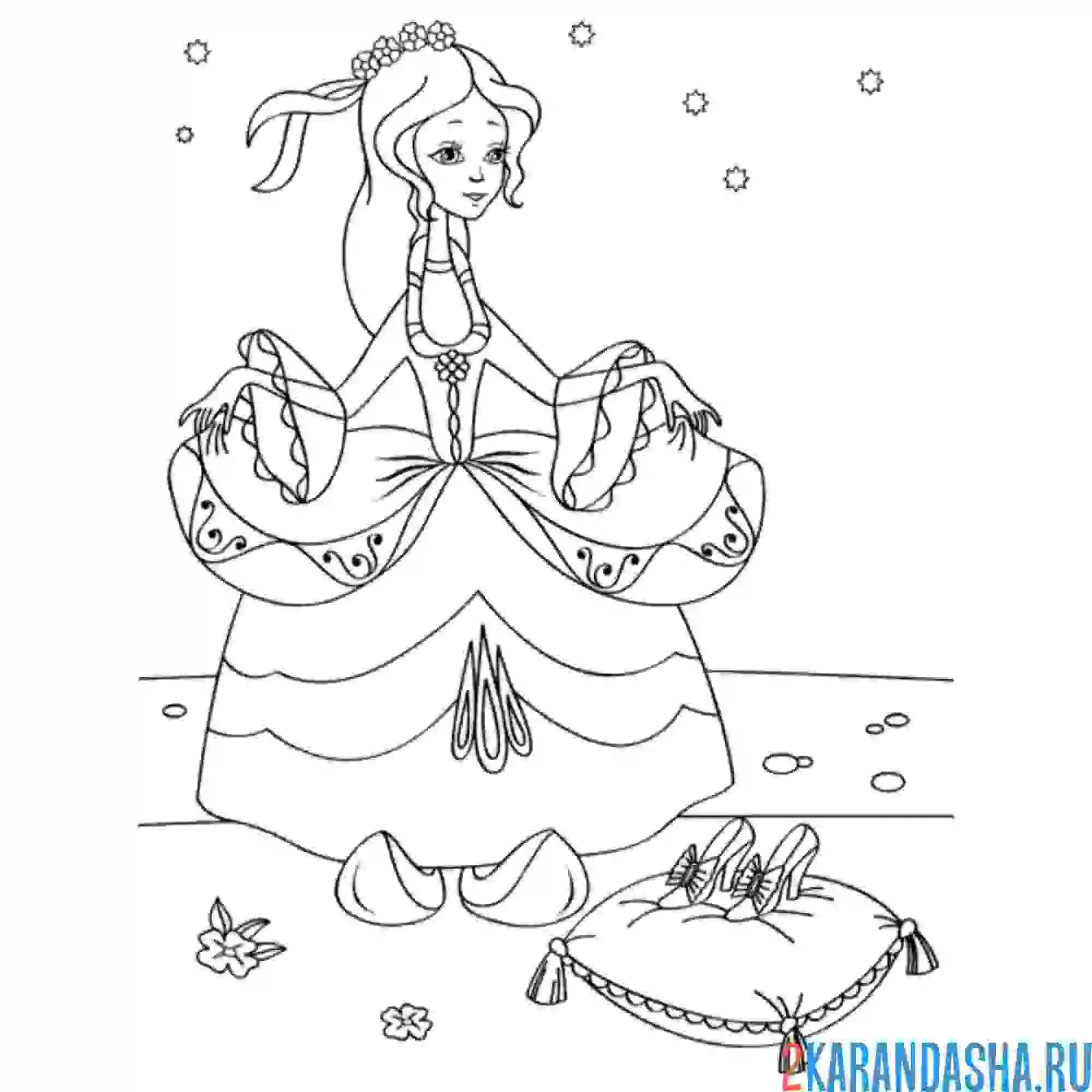 Раскраска золушка и туфли
