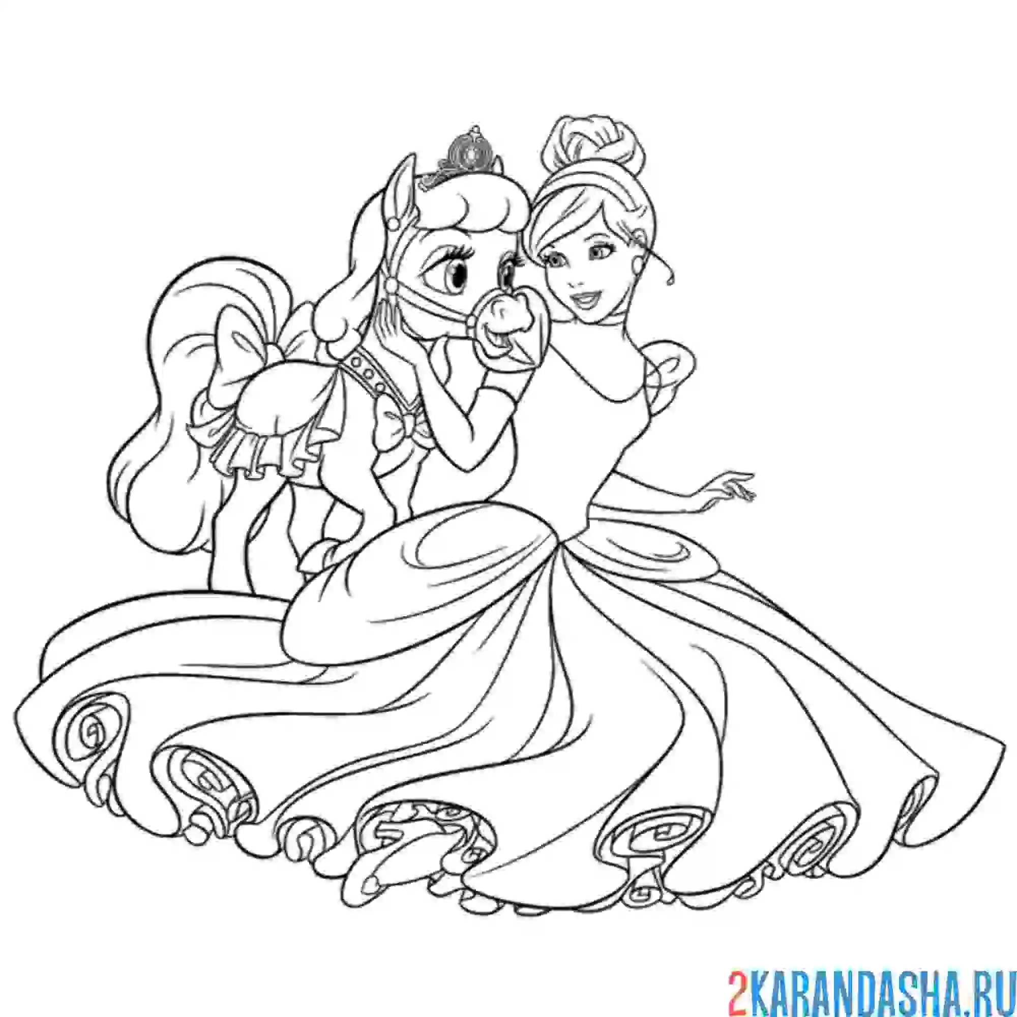 Раскраска принцесса золушка и пони