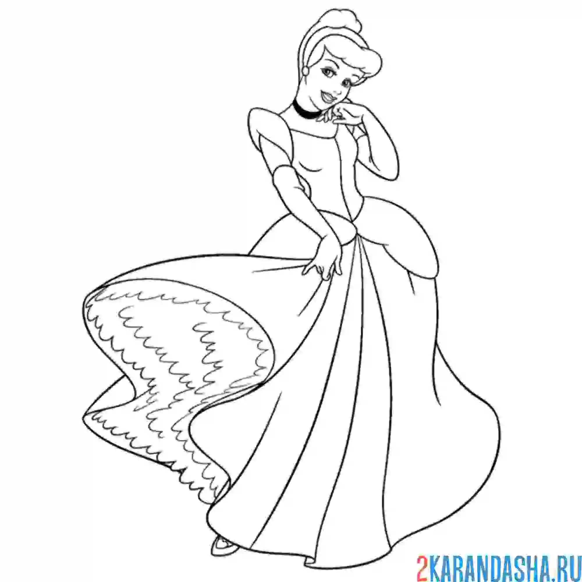 Раскраска пышное платье золушки