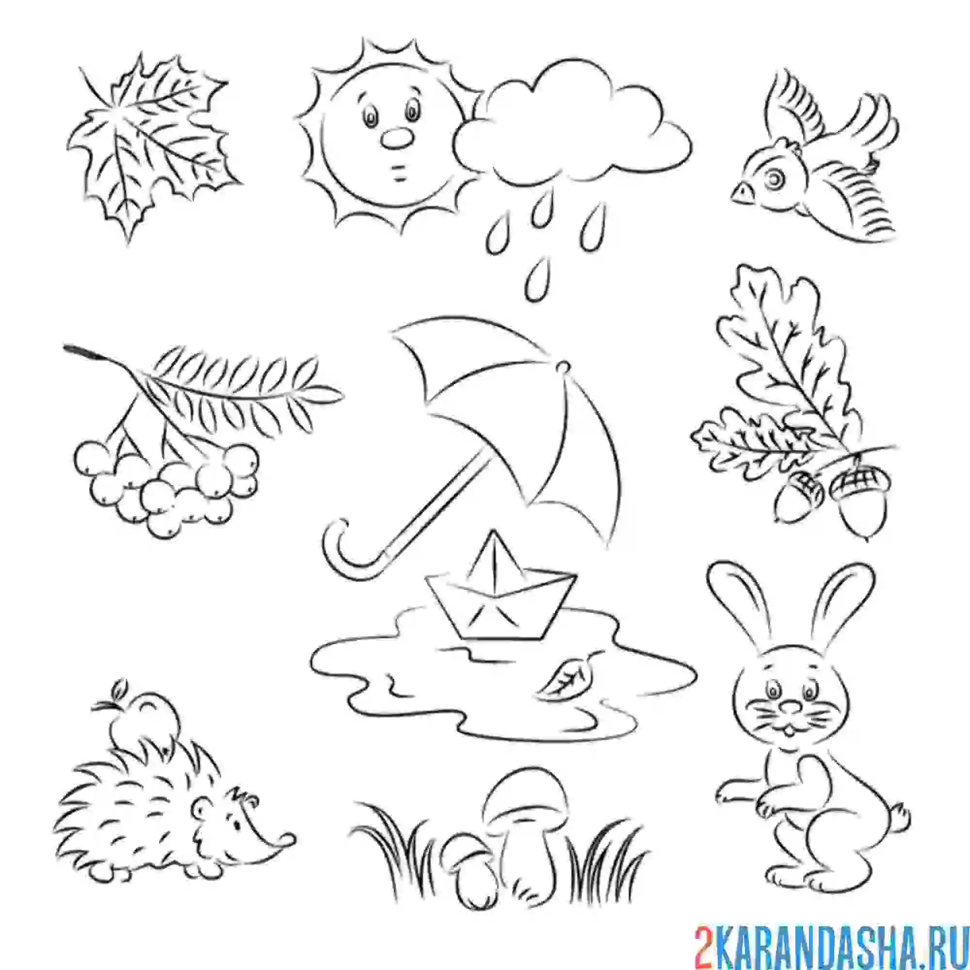 Раскраска осенний коллаж