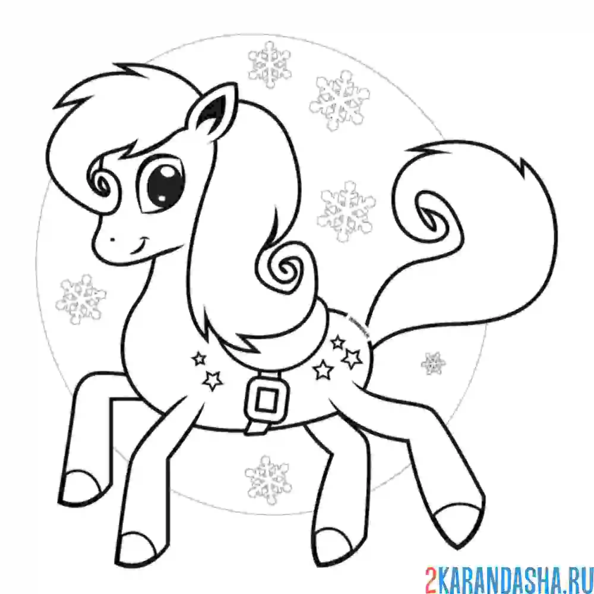 Раскраска пони в снежинках