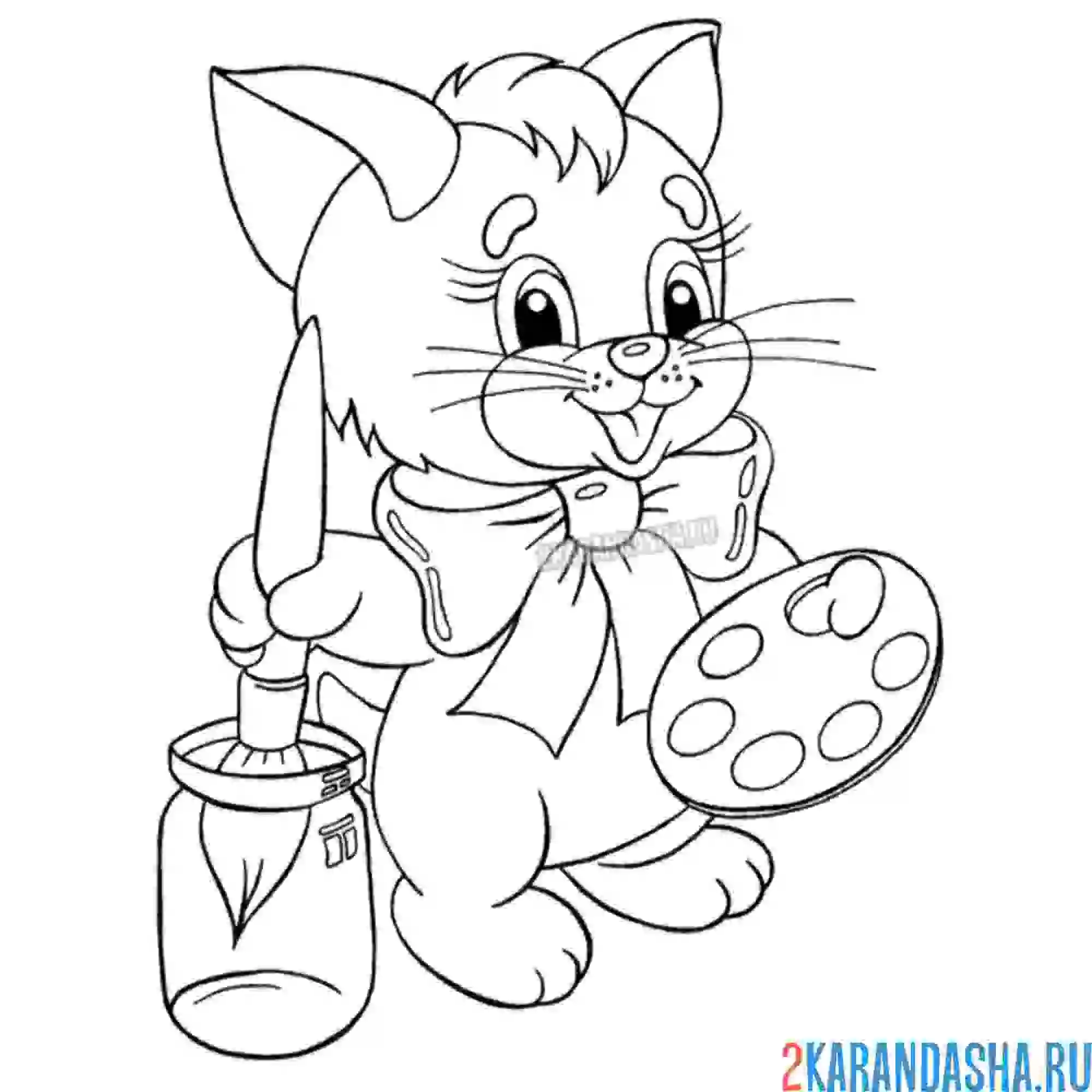 Раскраска котик с красками