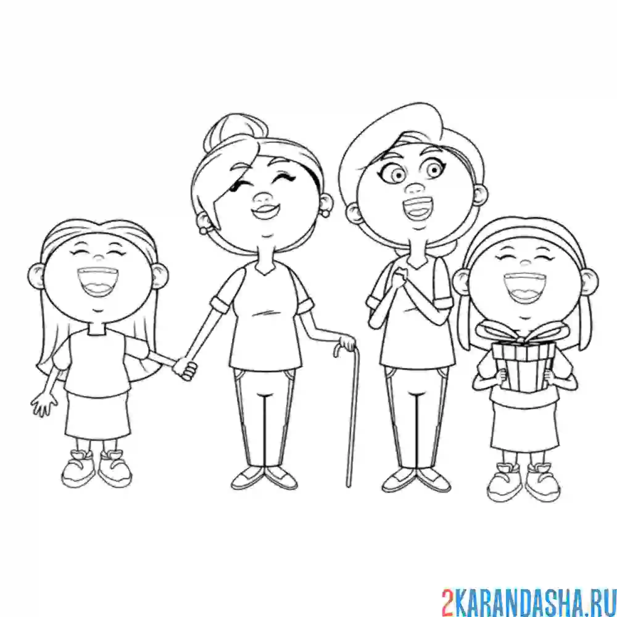 Раскраска две бабушки и внучки