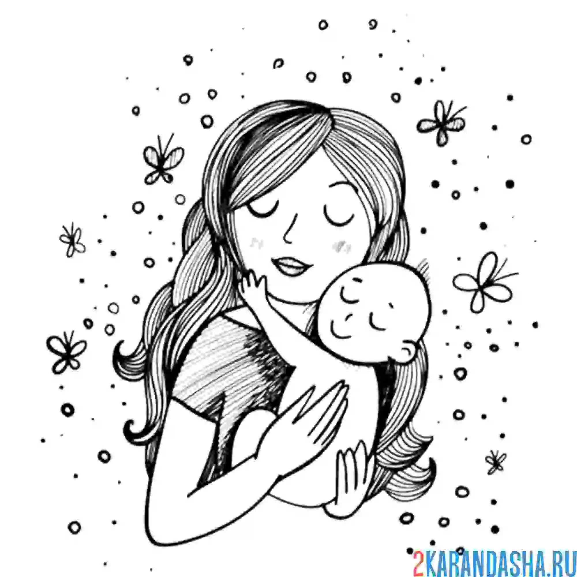 Раскраска молодая мама и малыш