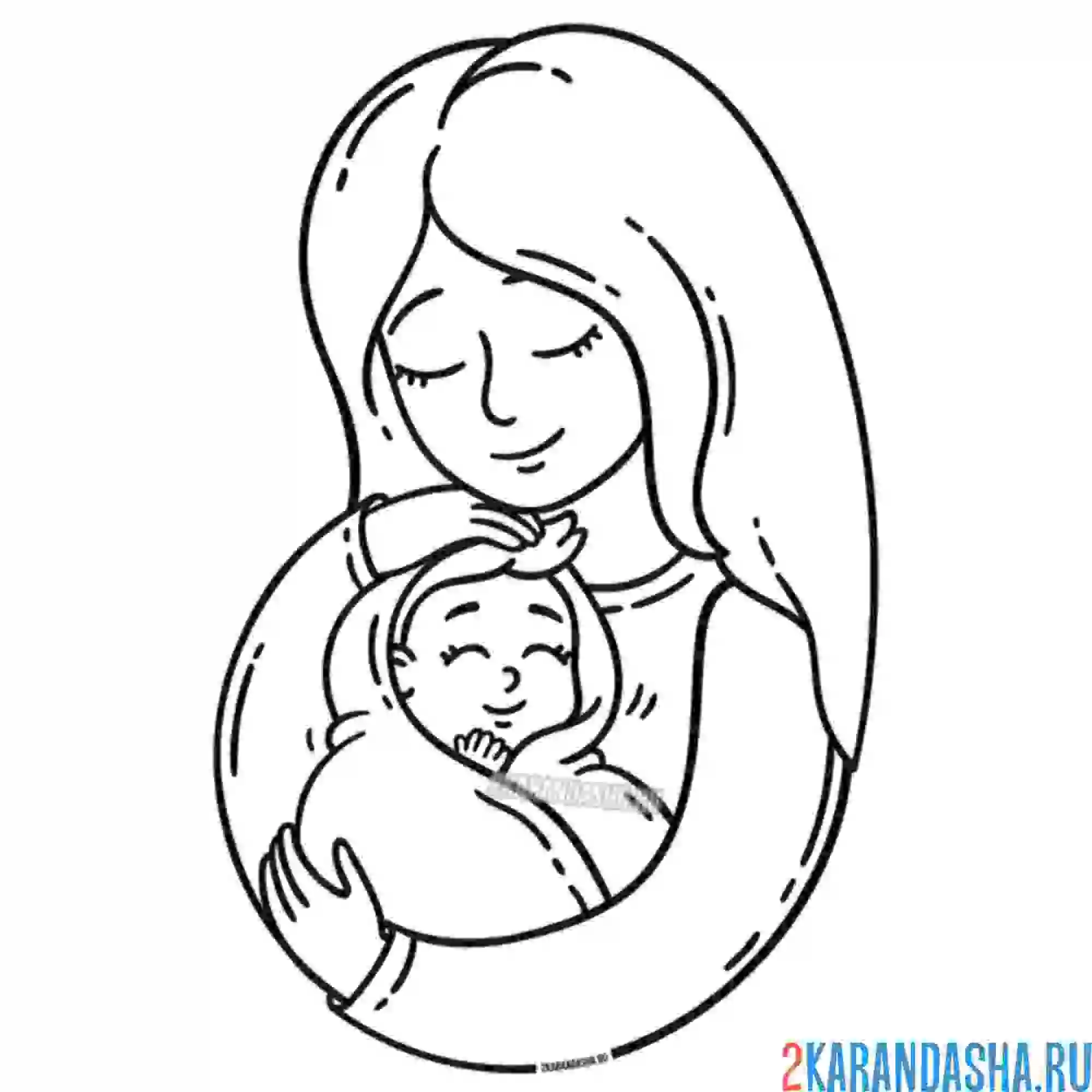 Раскраска семья, мама и новорожденный малыш