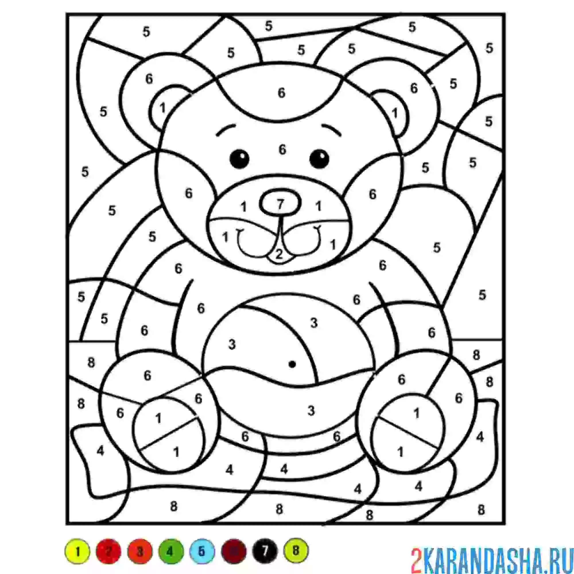 Раскраска по номерам: мишка косолапый
