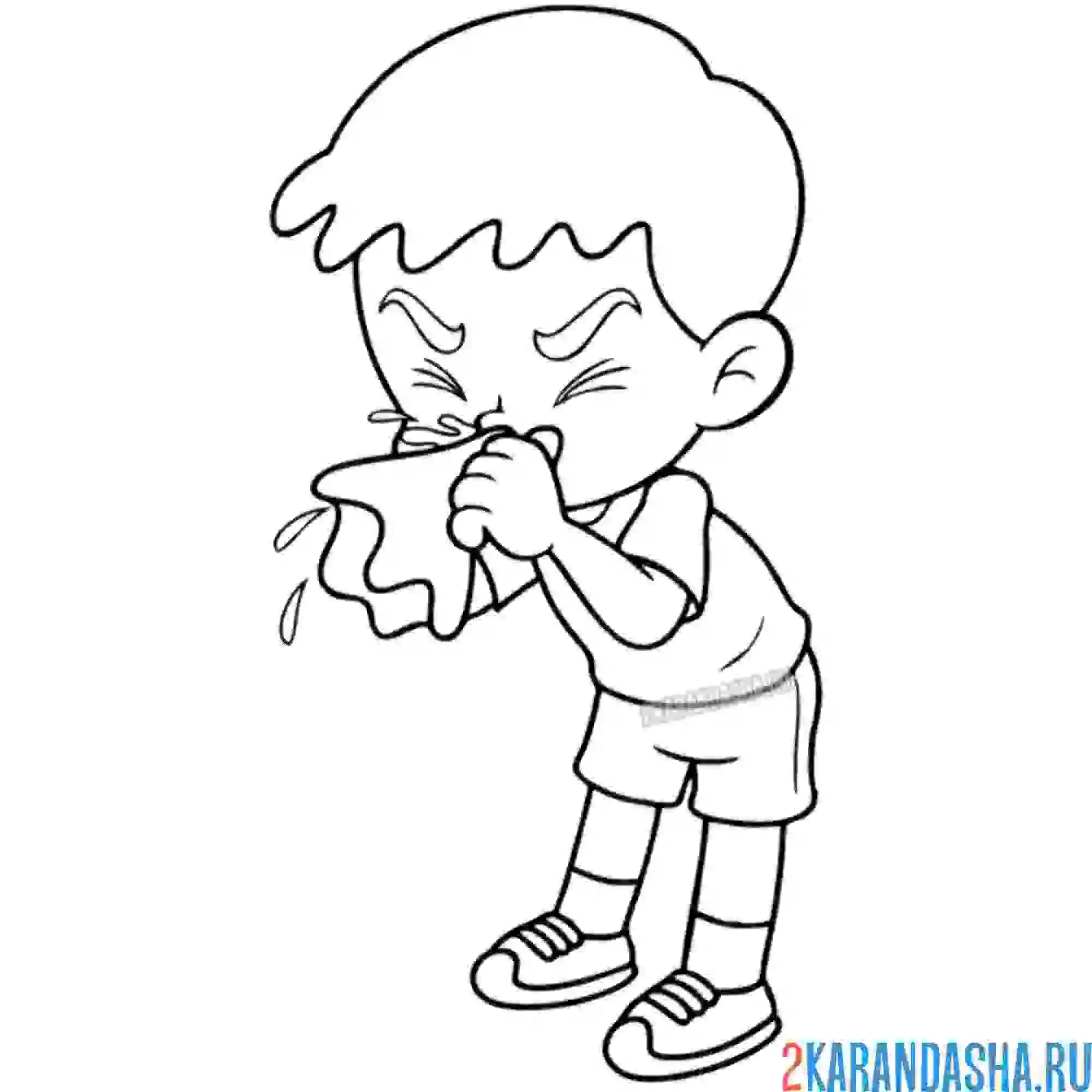 Раскраска мальчик заболел