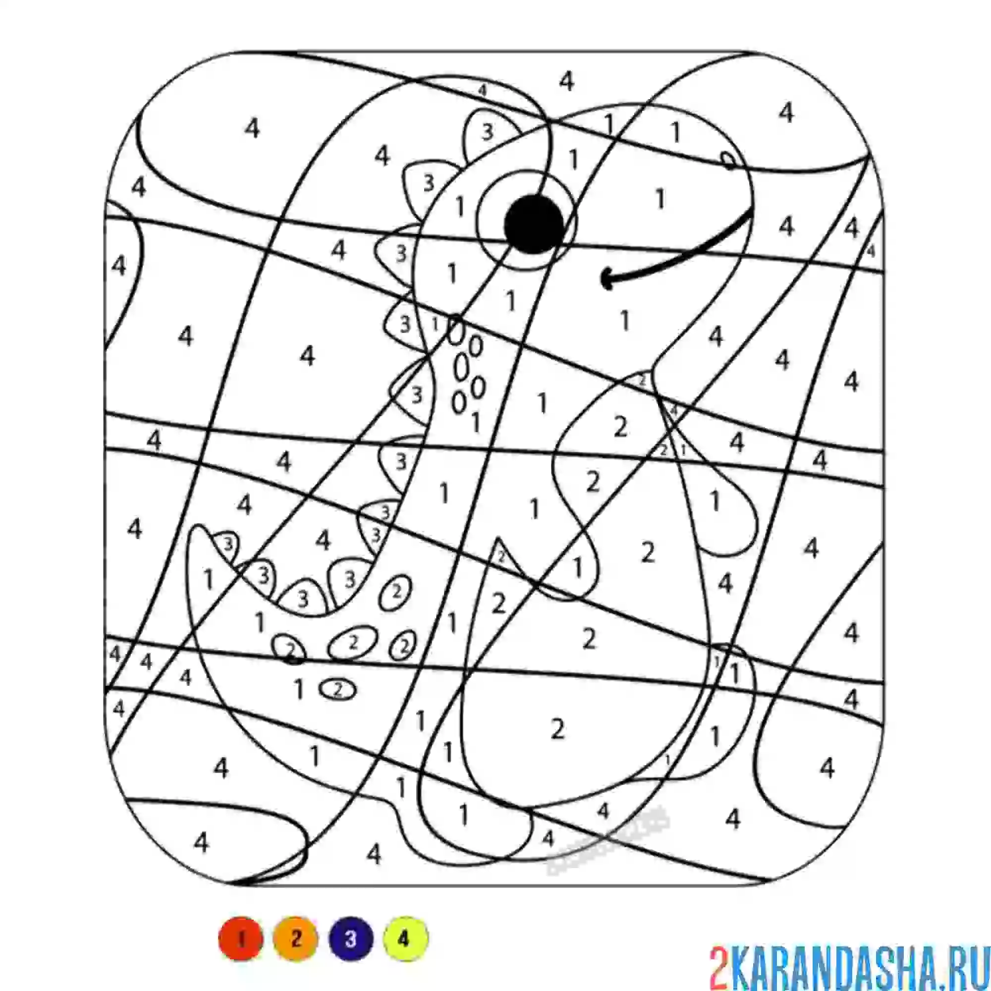 Раскраска по номерам: забавный динозаврик