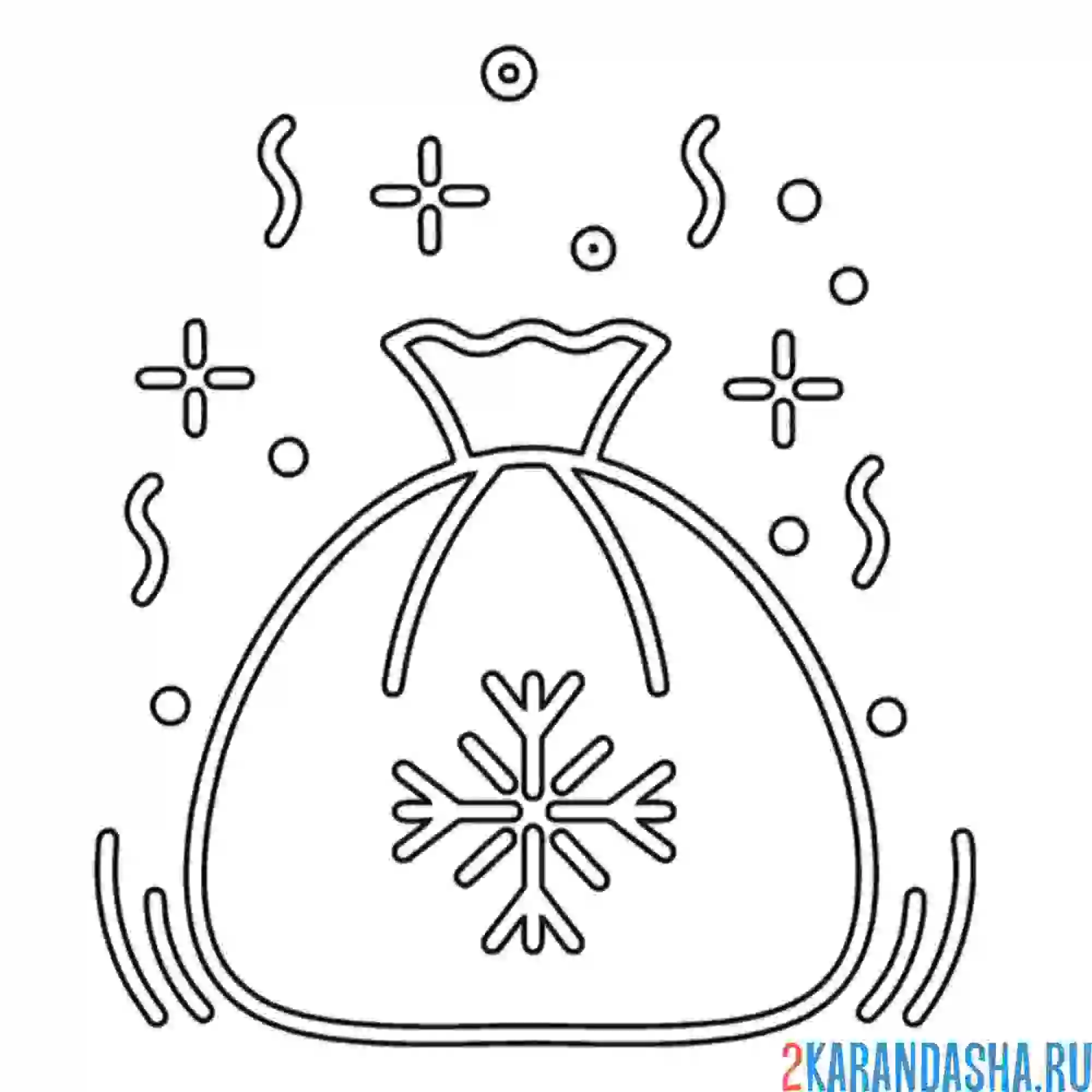 Раскраска рисунок на мешке со снежинкой