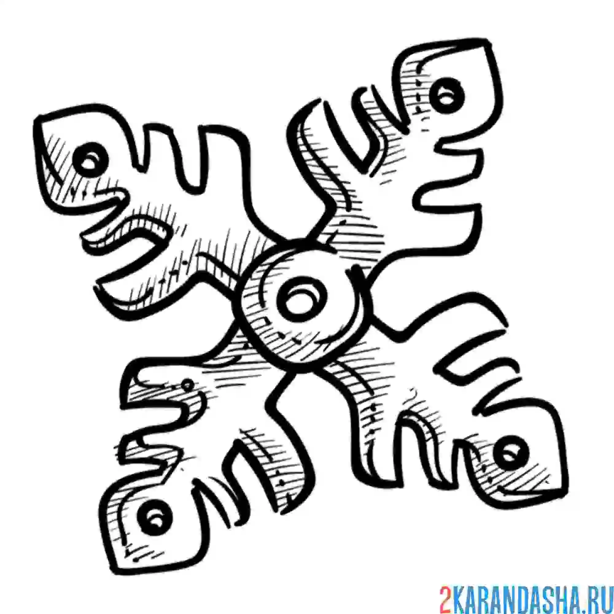 Раскраска рисунок штриховой снежинка