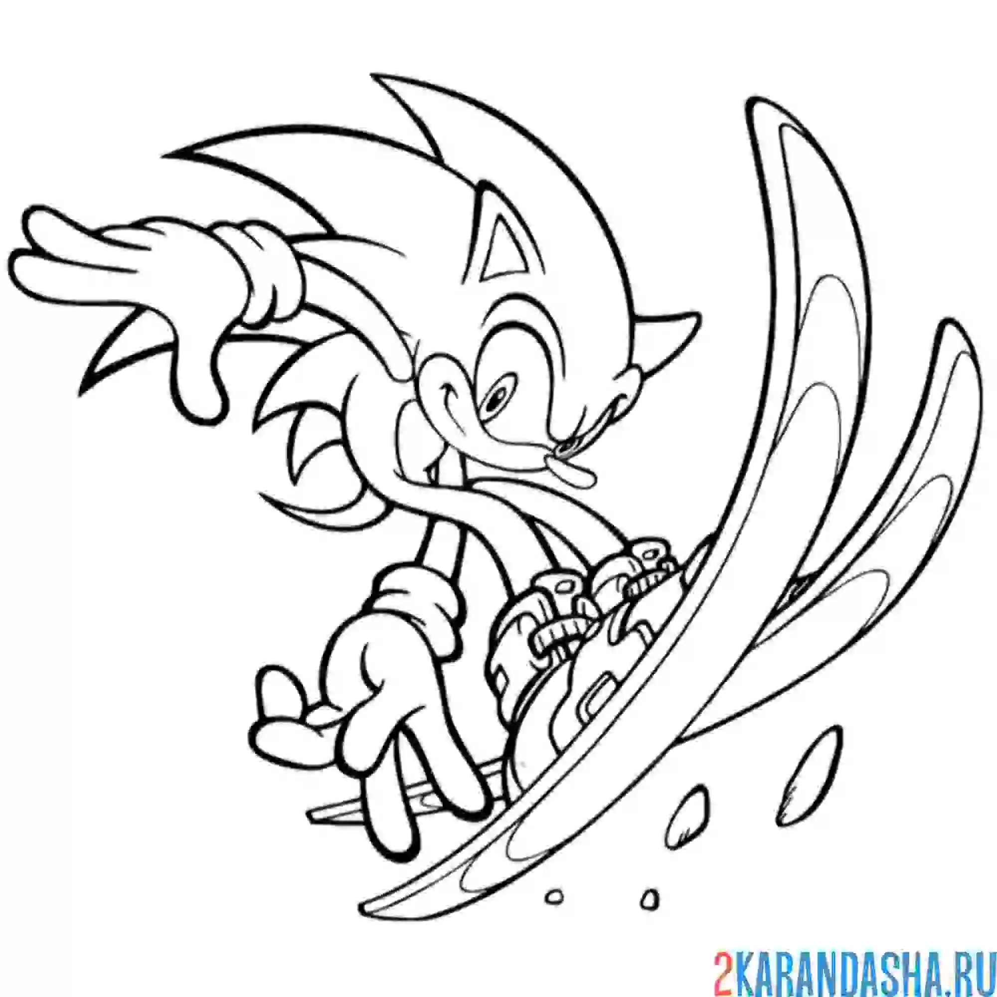 Раскраска соник катается на лыжах