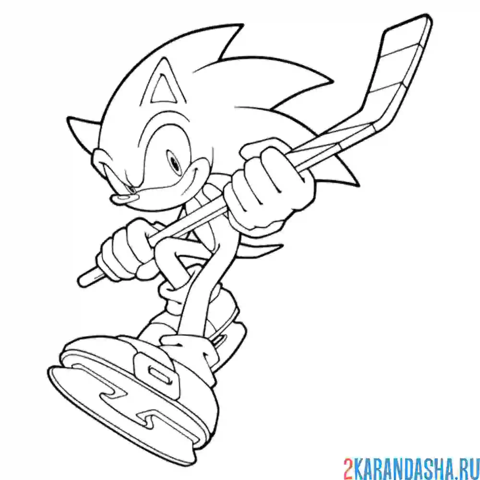 Раскраска соник с клюшкой и на коньках