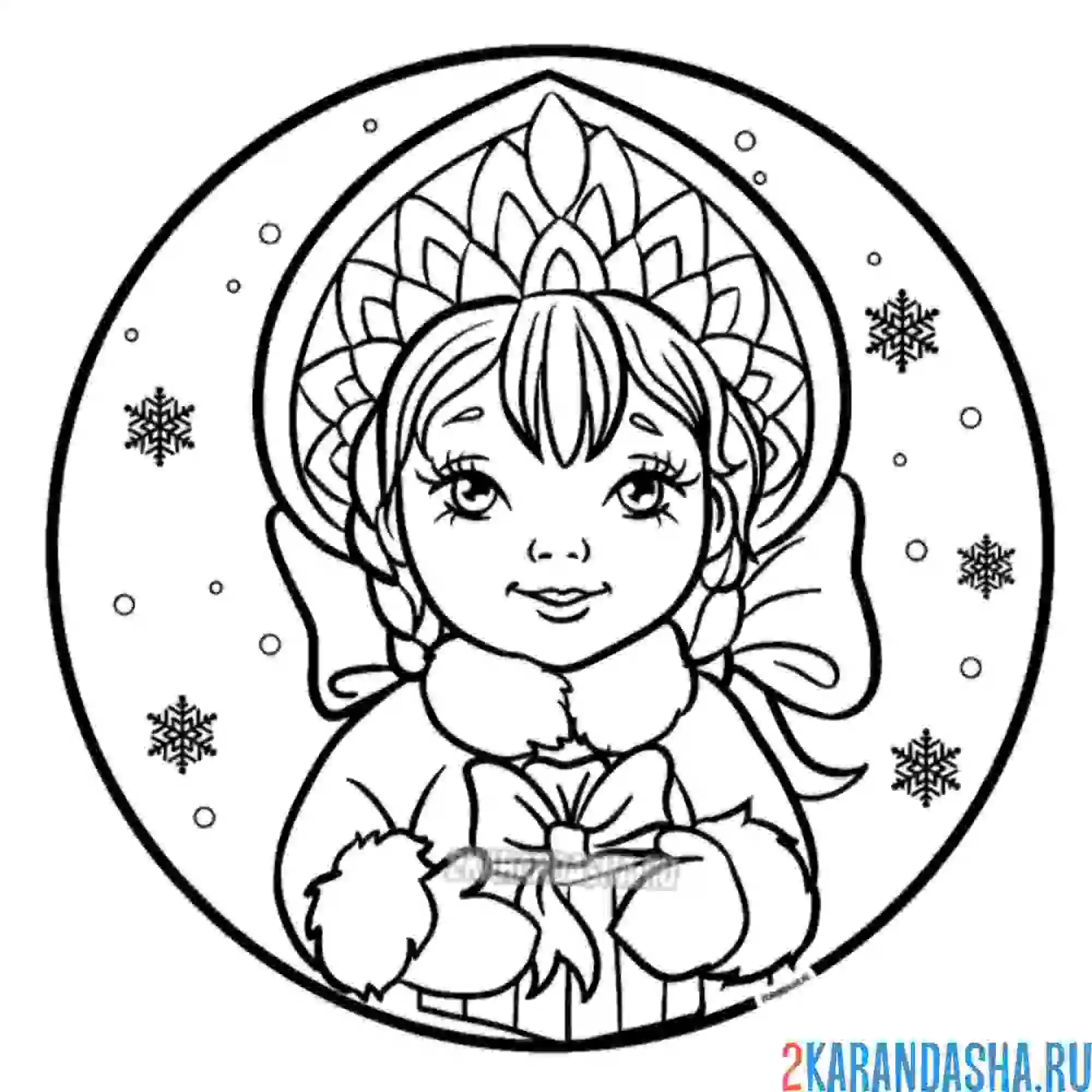 Раскраска портрет со снежинками