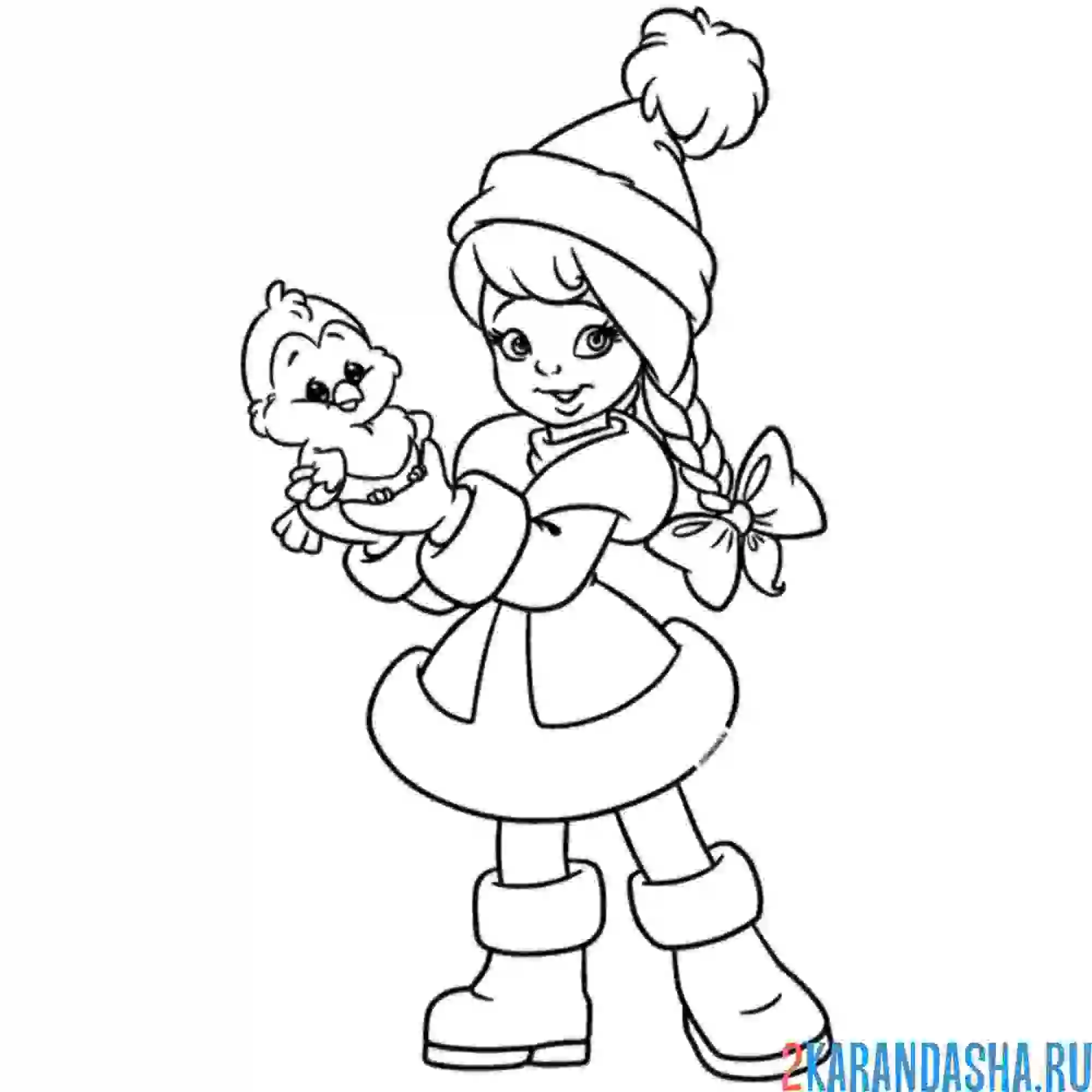 Раскраска с птичкой в руках