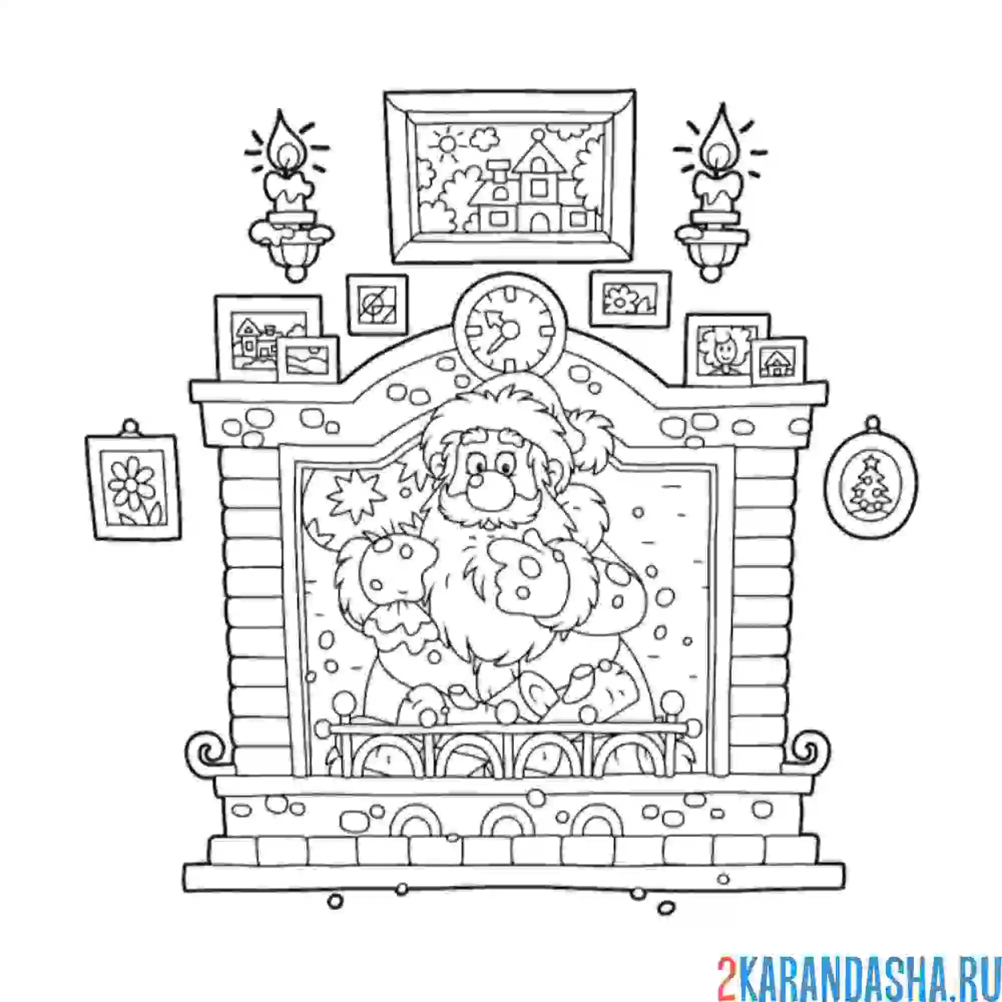 Раскраска дедушка мороз спустился из камина