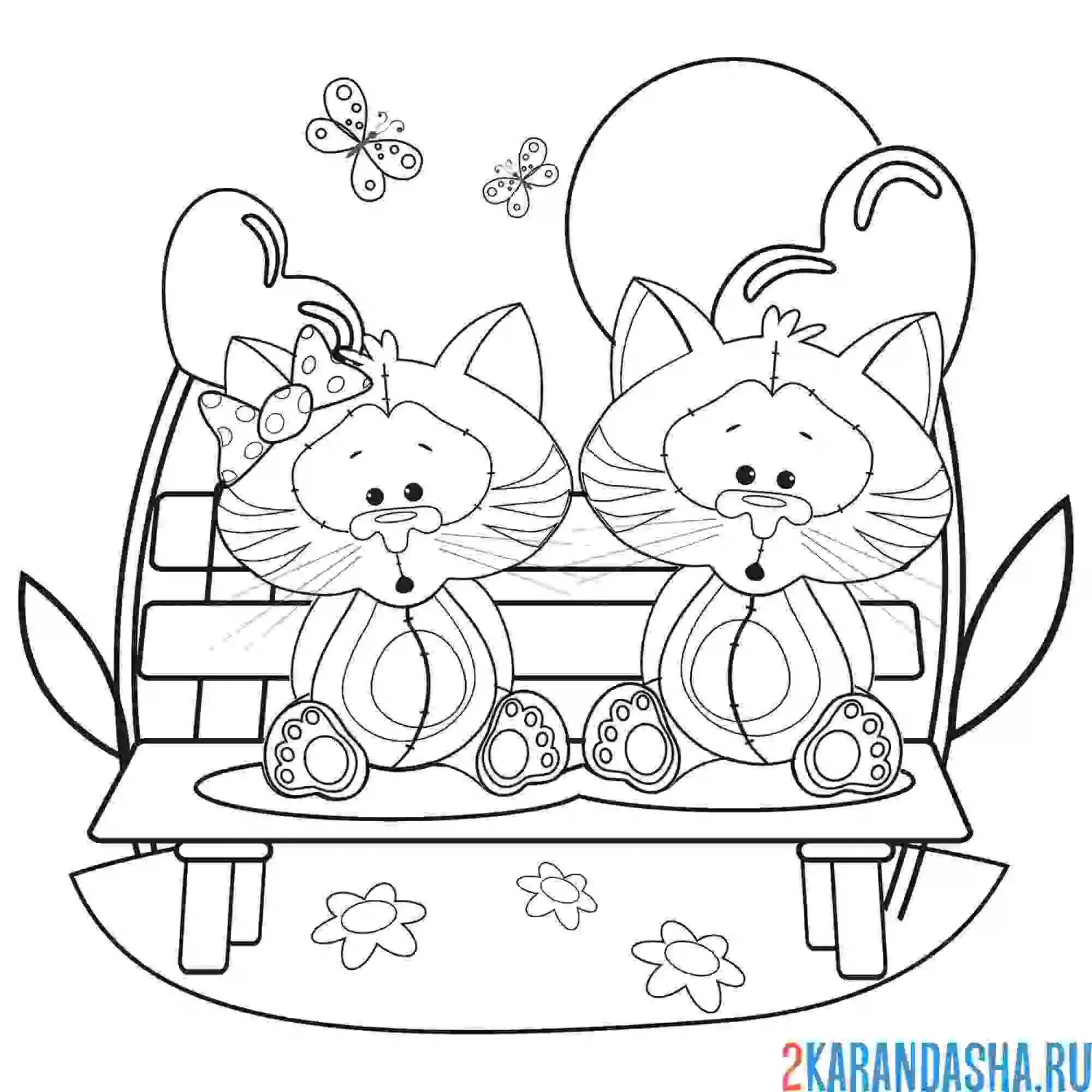 Раскраска влюбленные котята