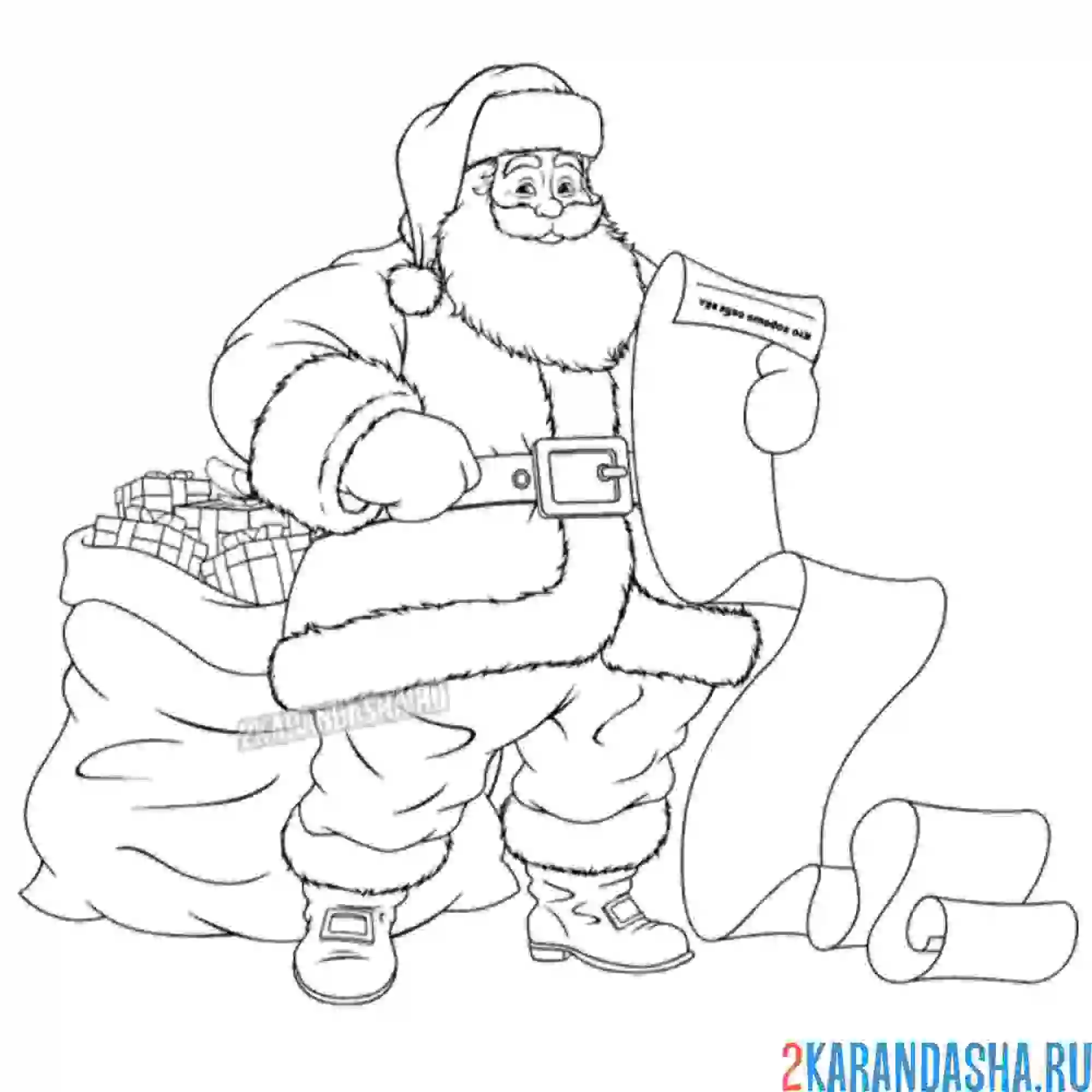 Раскраска санта клаус с подарками