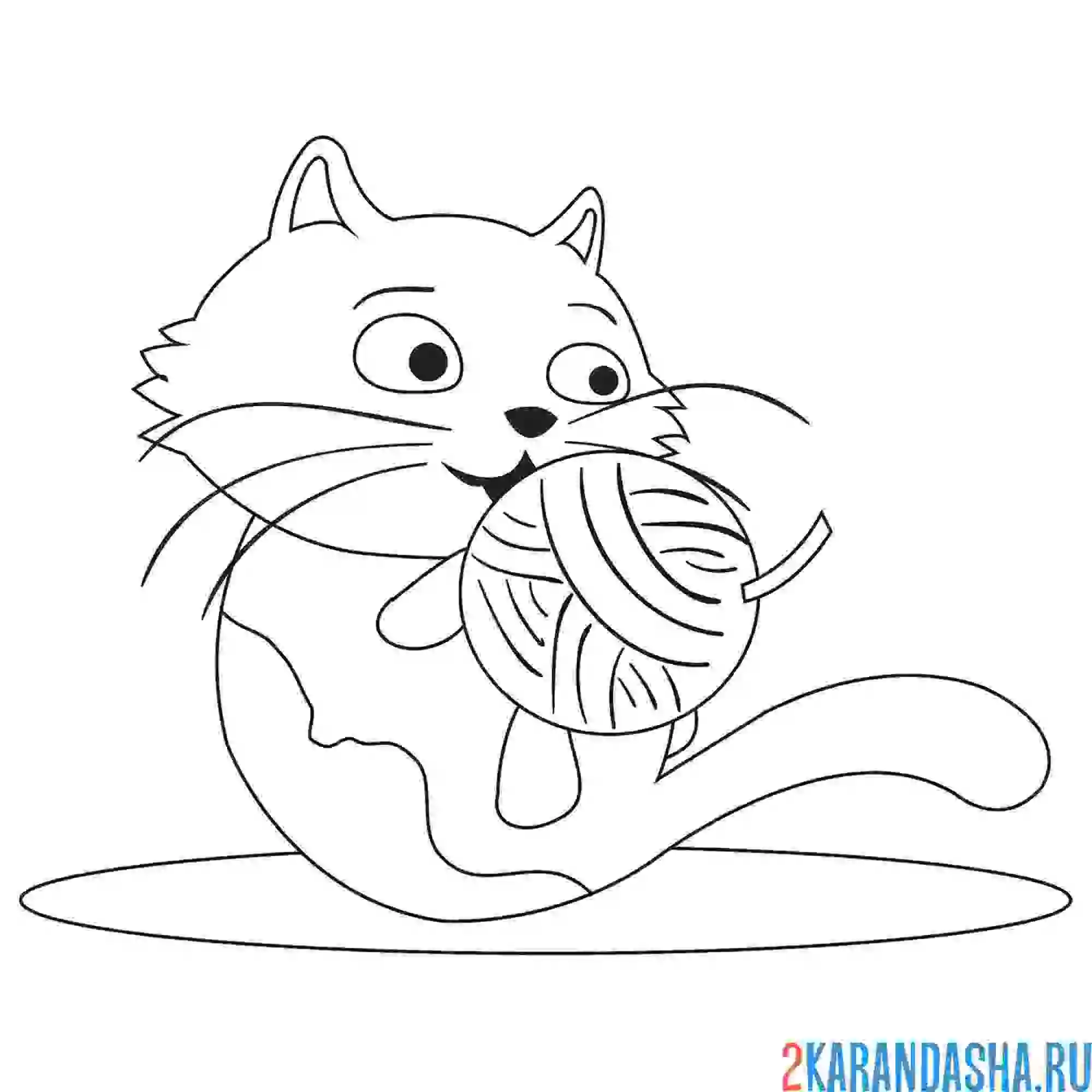 Раскраска кот играет с клубком