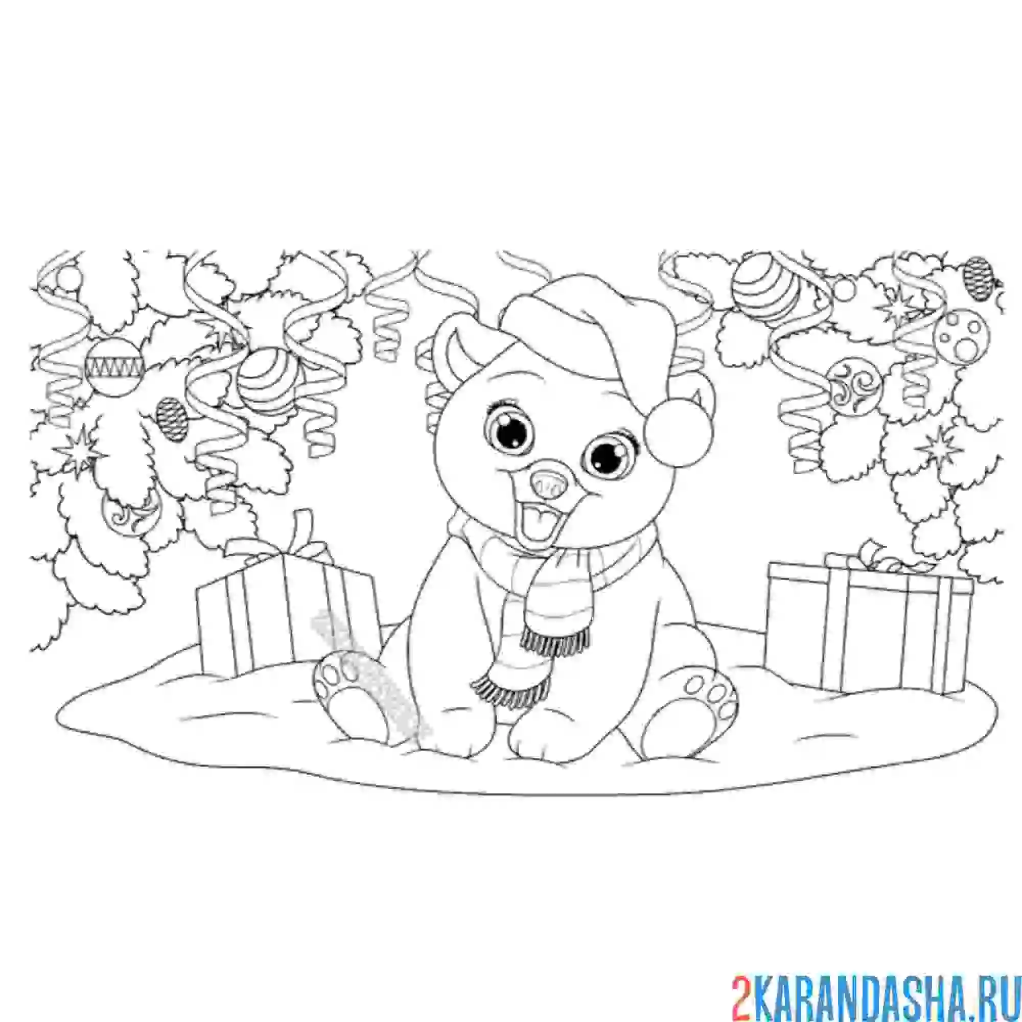 Раскраска мишка в шапке