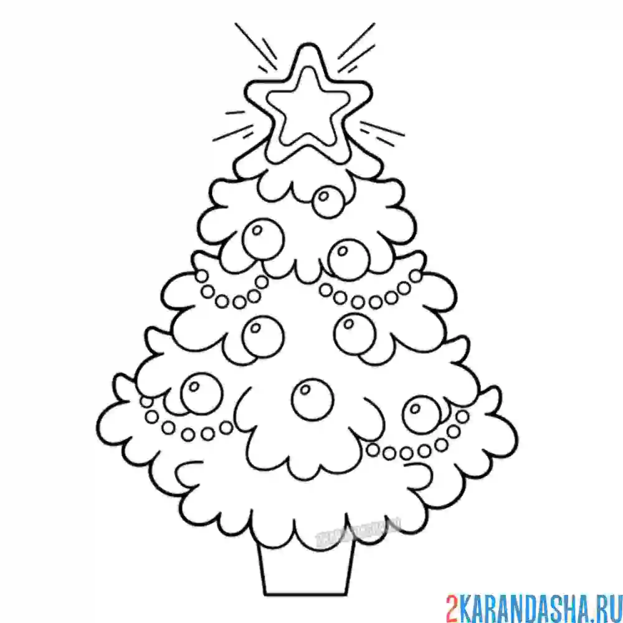 Раскраска пушистая красавица новогодняя ёлка со звездой