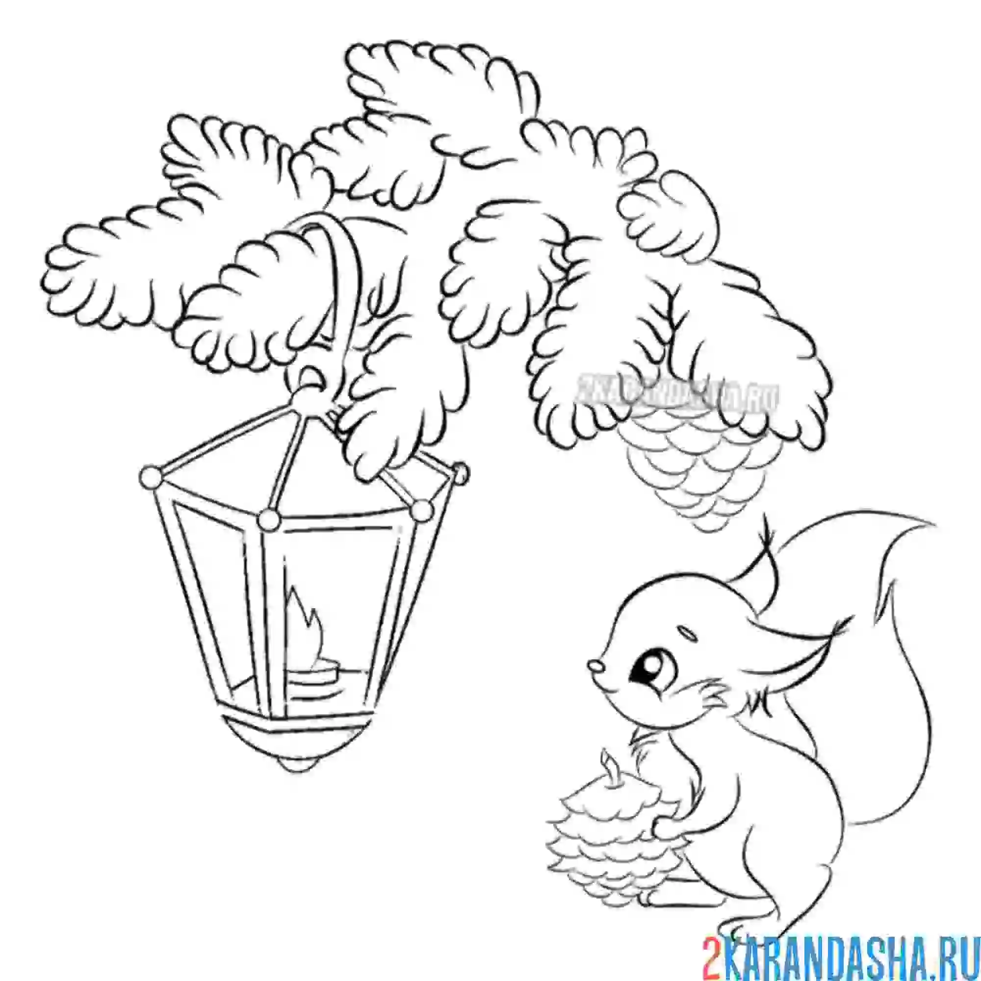 Раскраска белочка с шишкой готовится к празднику