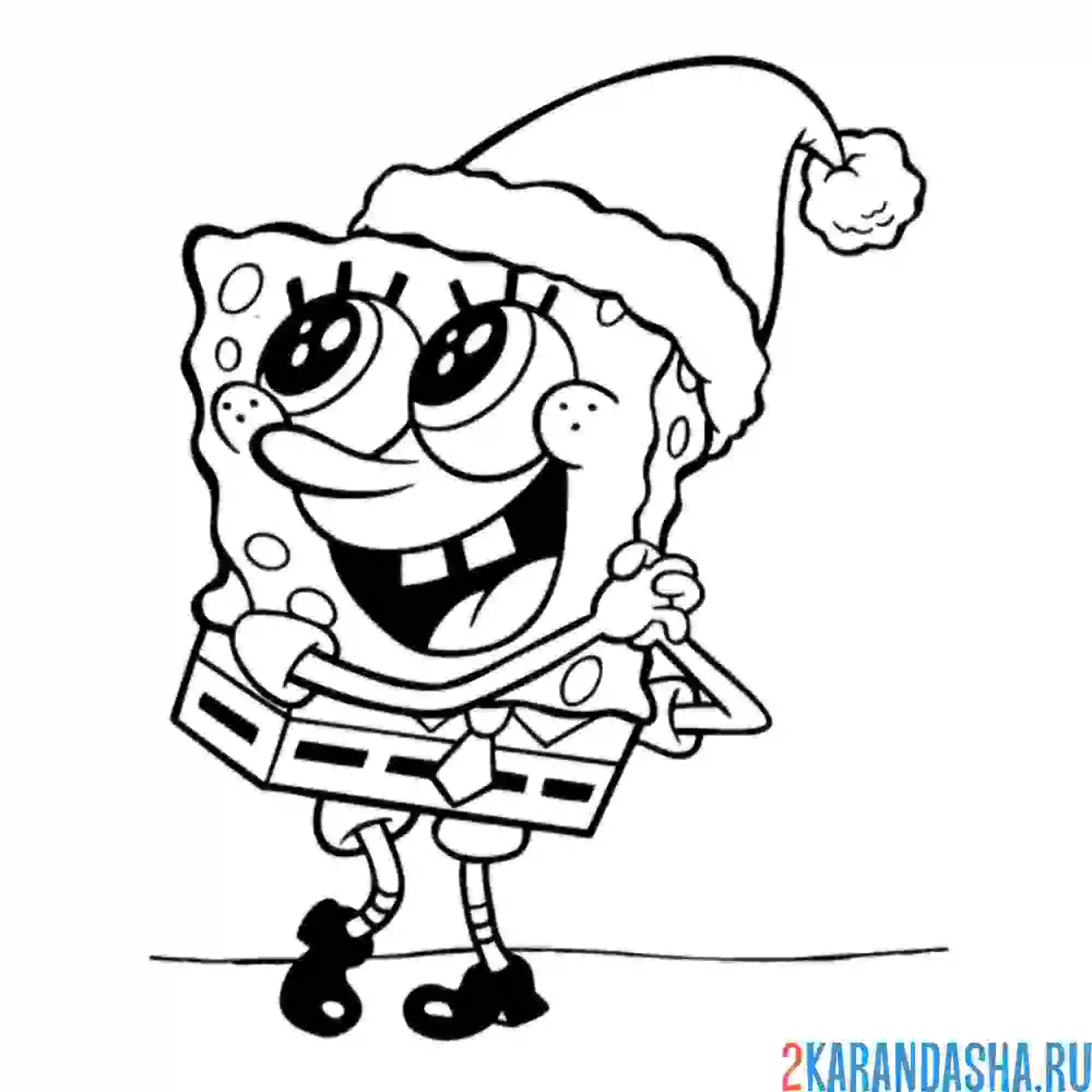 Раскраска губка боб новогодний наряд