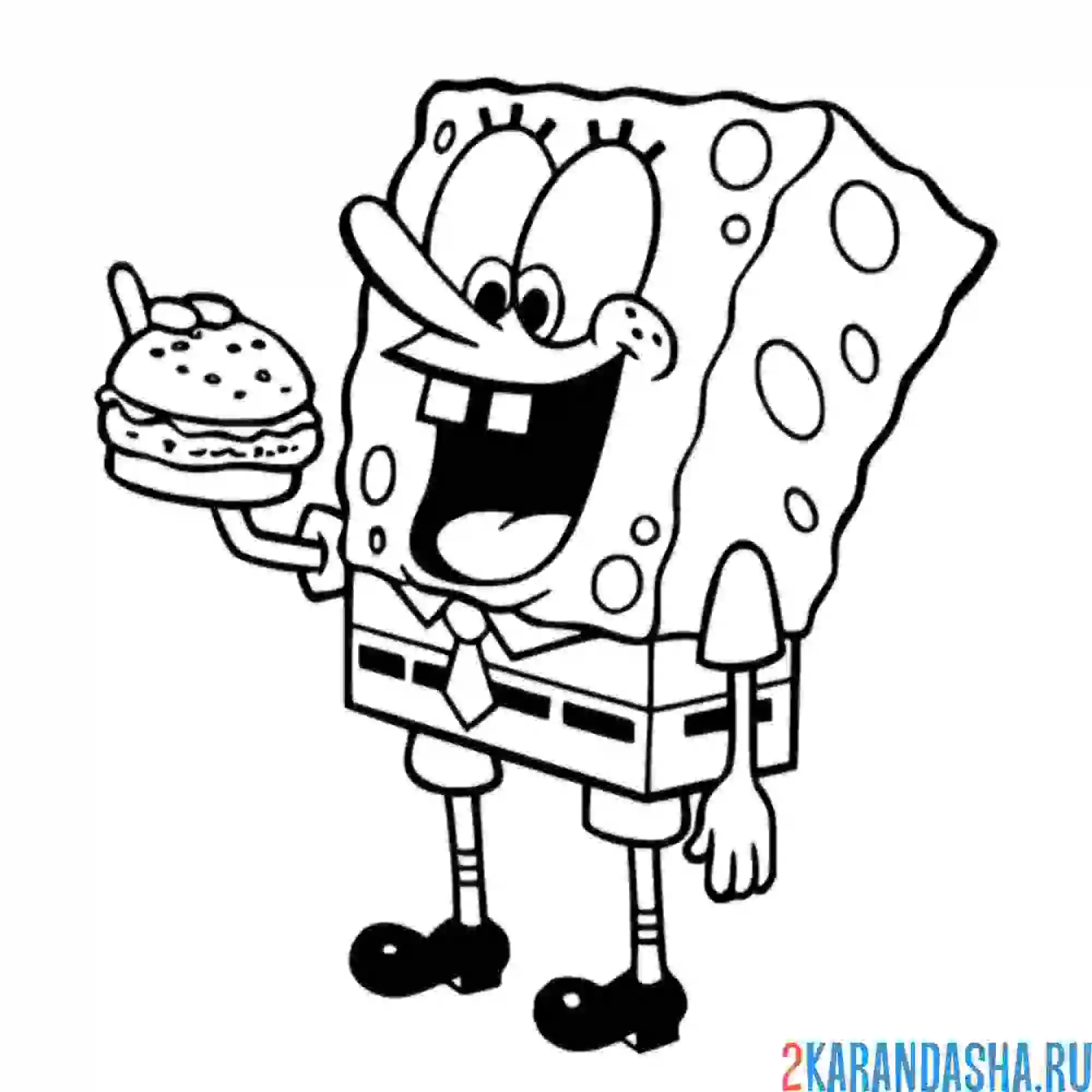 Раскраска губка боб ест крабсбургер