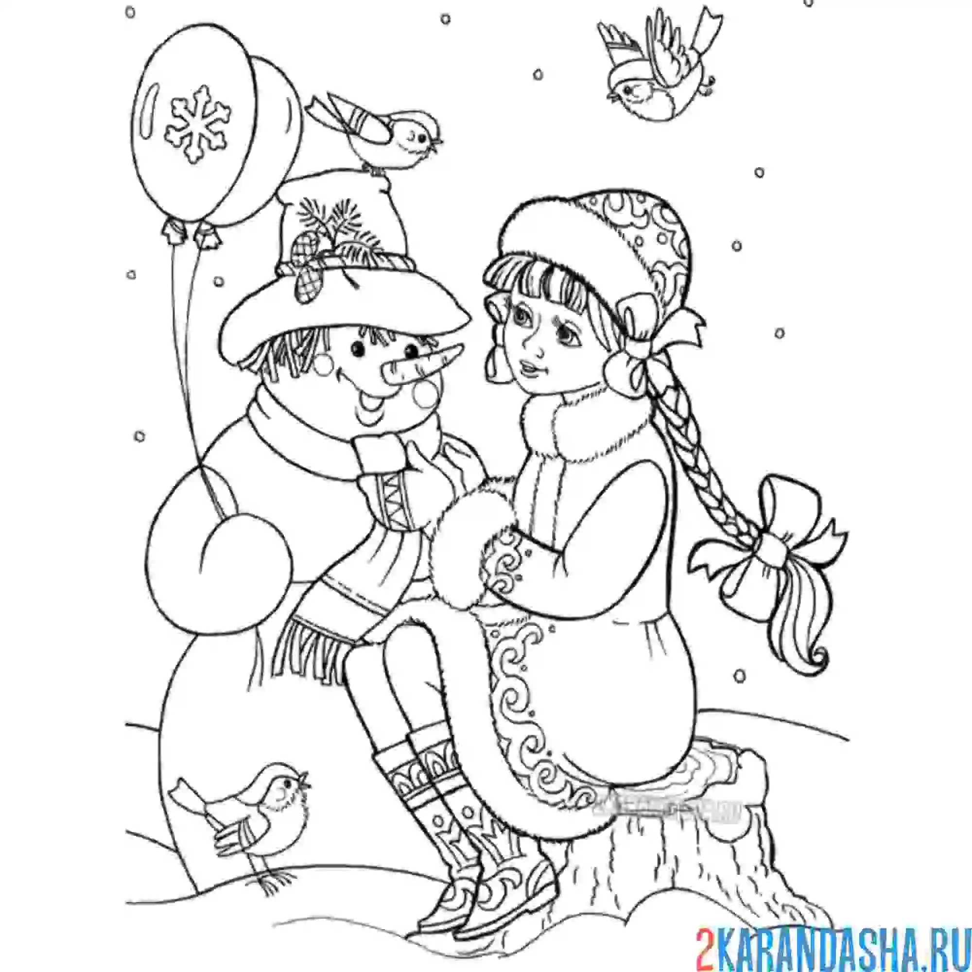 Раскраска лепит снеговика