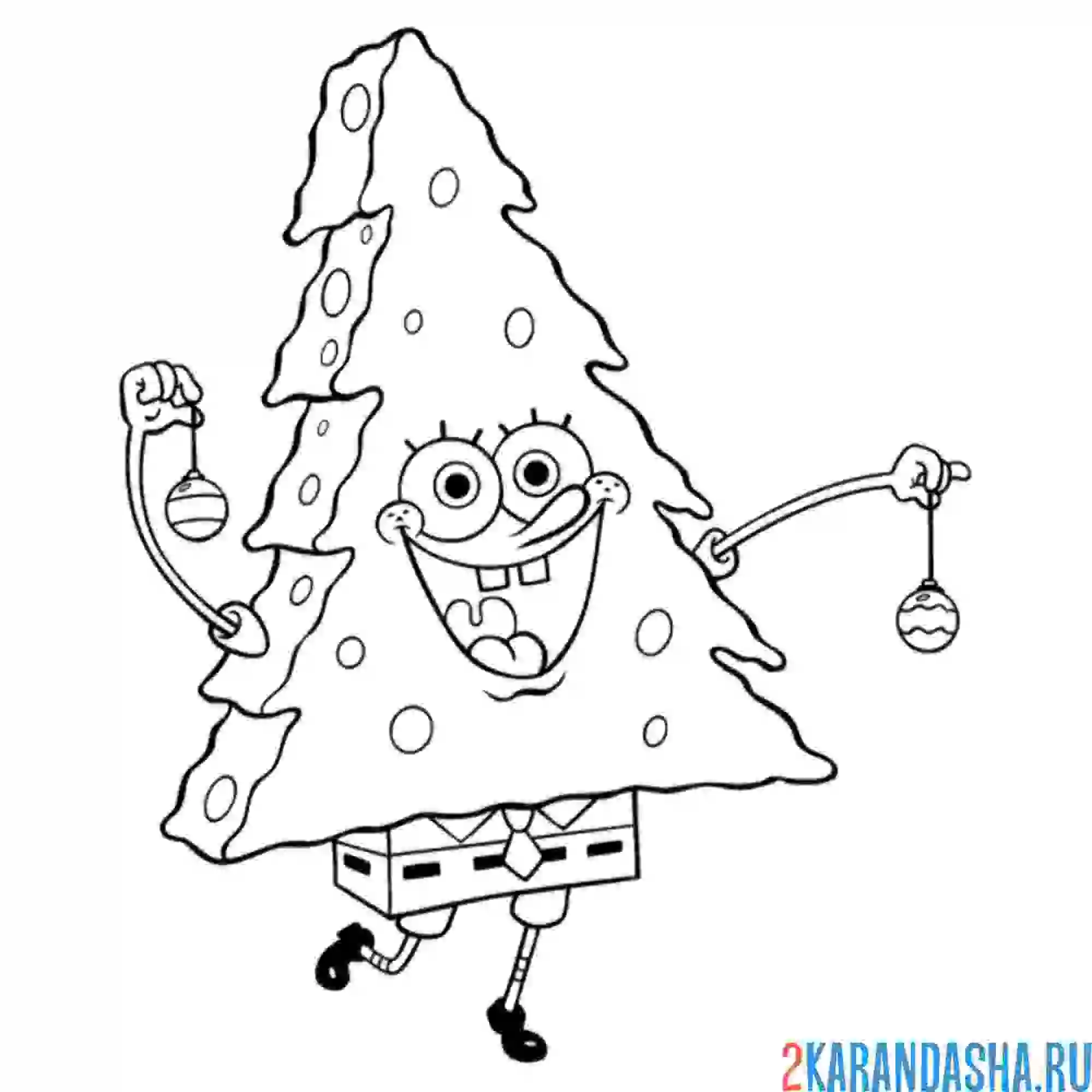 Раскраска губка боб в форме елки
