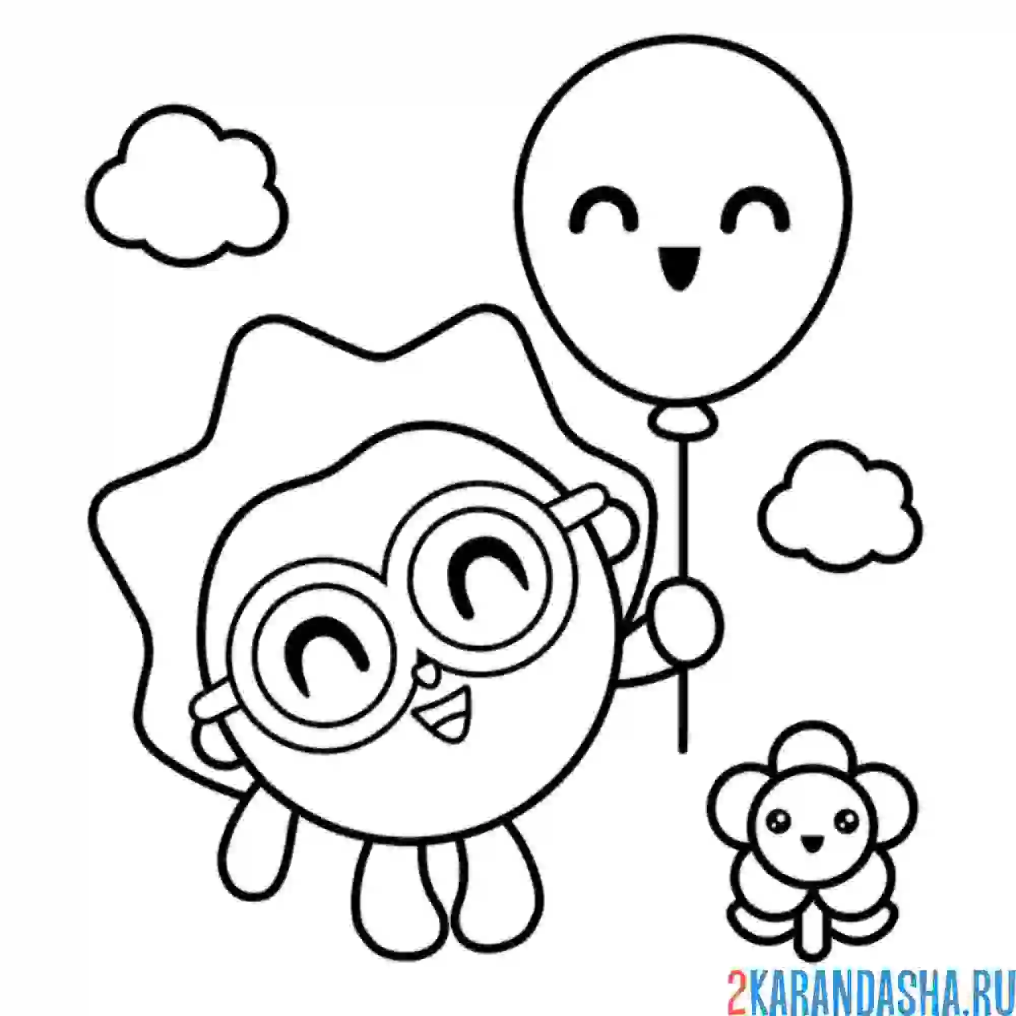 Раскраска ежик летит на шарике лето | малышарики