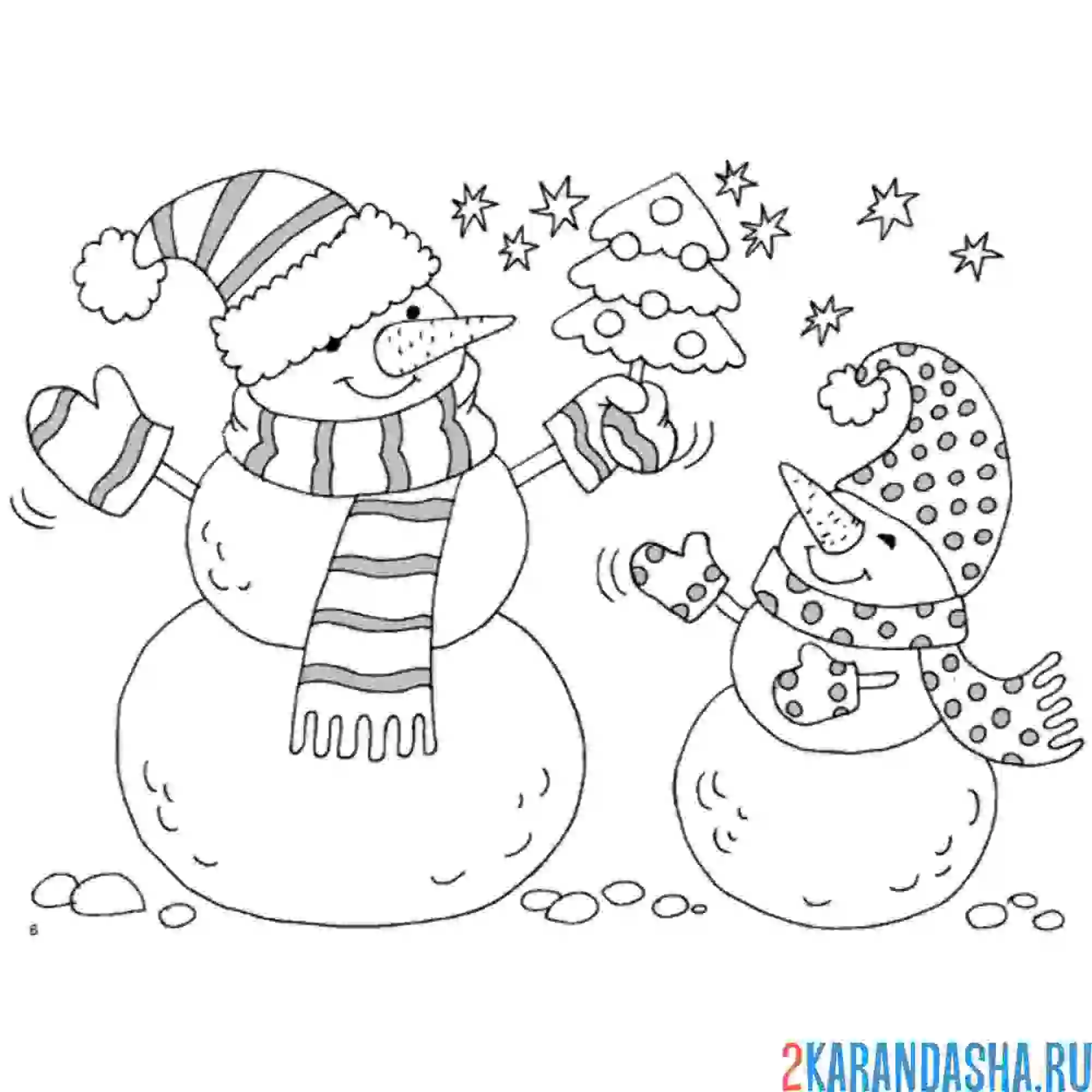 Раскраска снеговики друзья