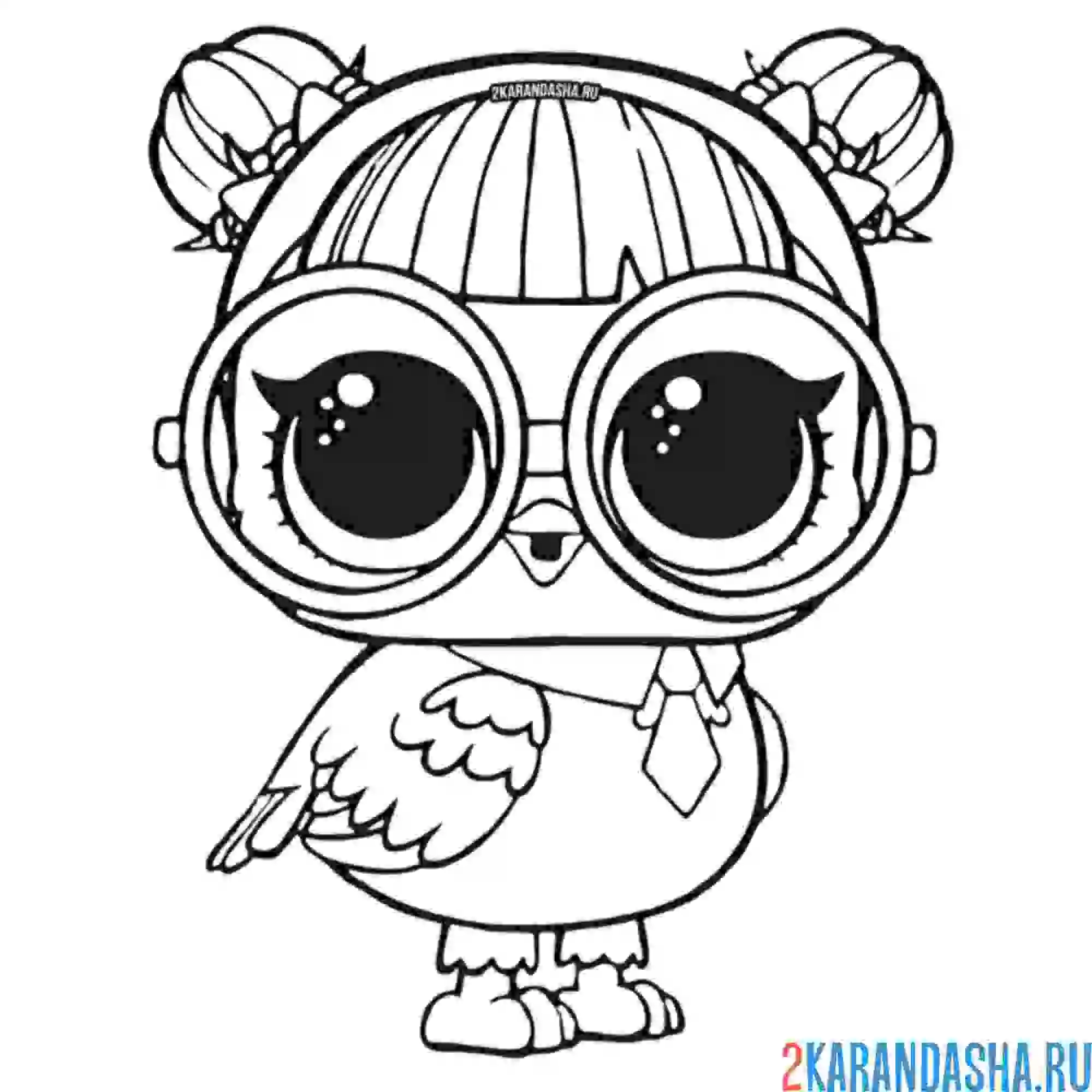 Раскраска лол питомцы сова с двумя хвостиками