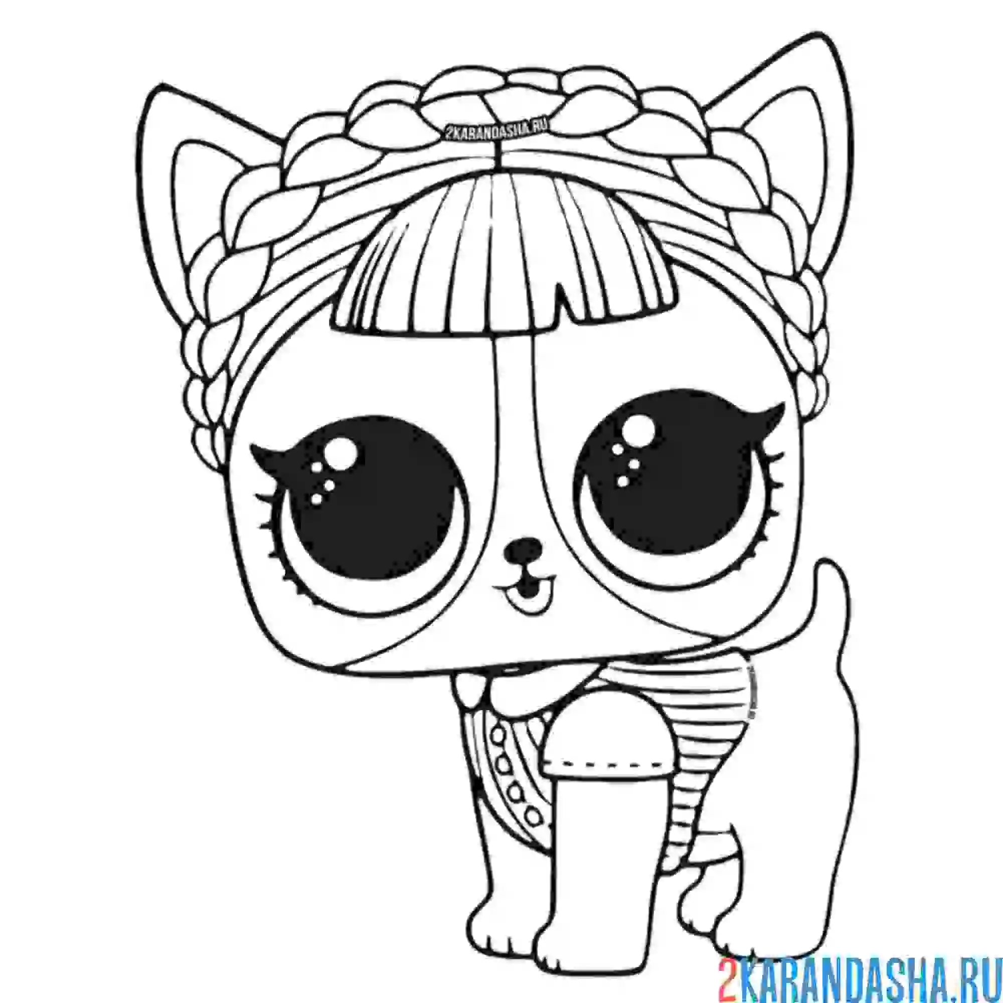 Раскраска лол питомцы щеночек с косичками