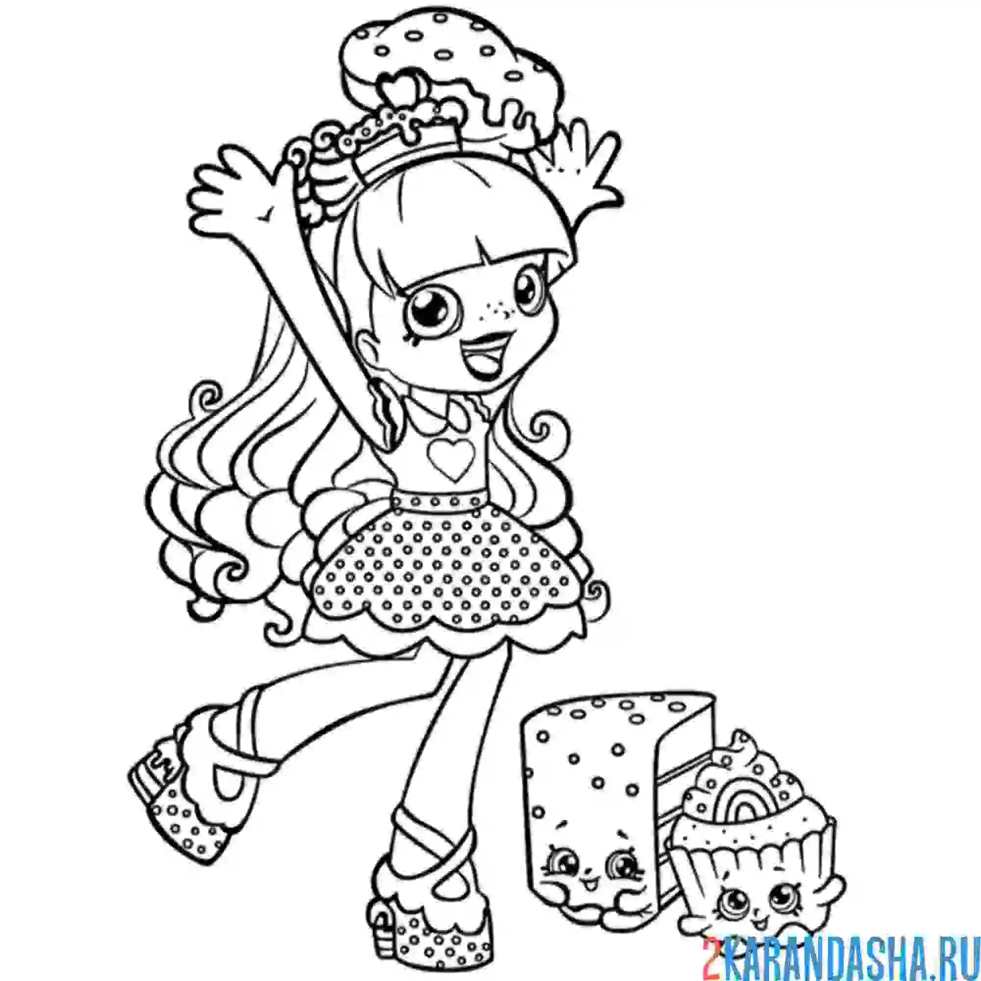 Раскраска шопкинс кукла печенька коко с пирожными