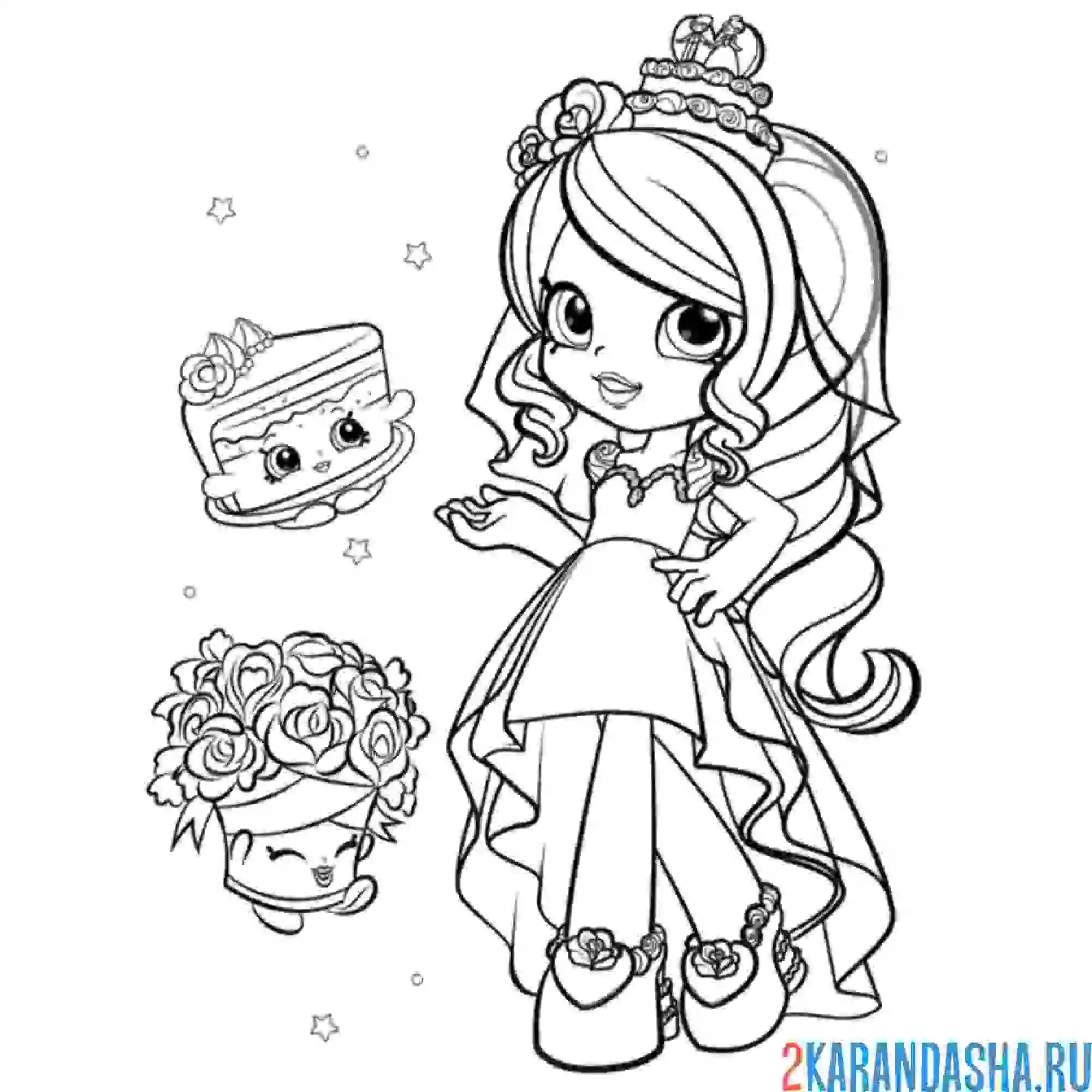 Раскраска шопкинс кукла невеста с букетом цветов