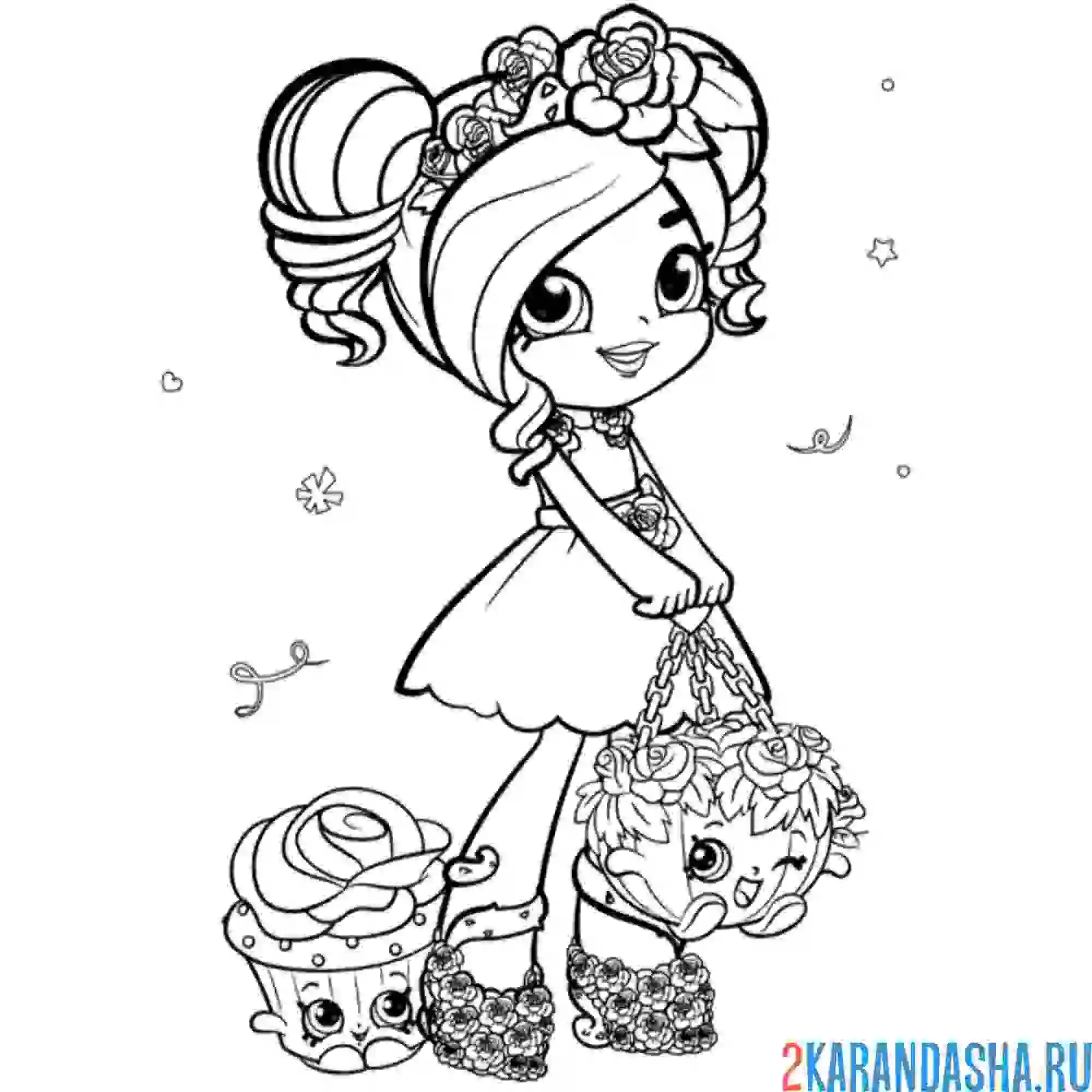 Раскраска шопкинс кукла рози блум с помощниками