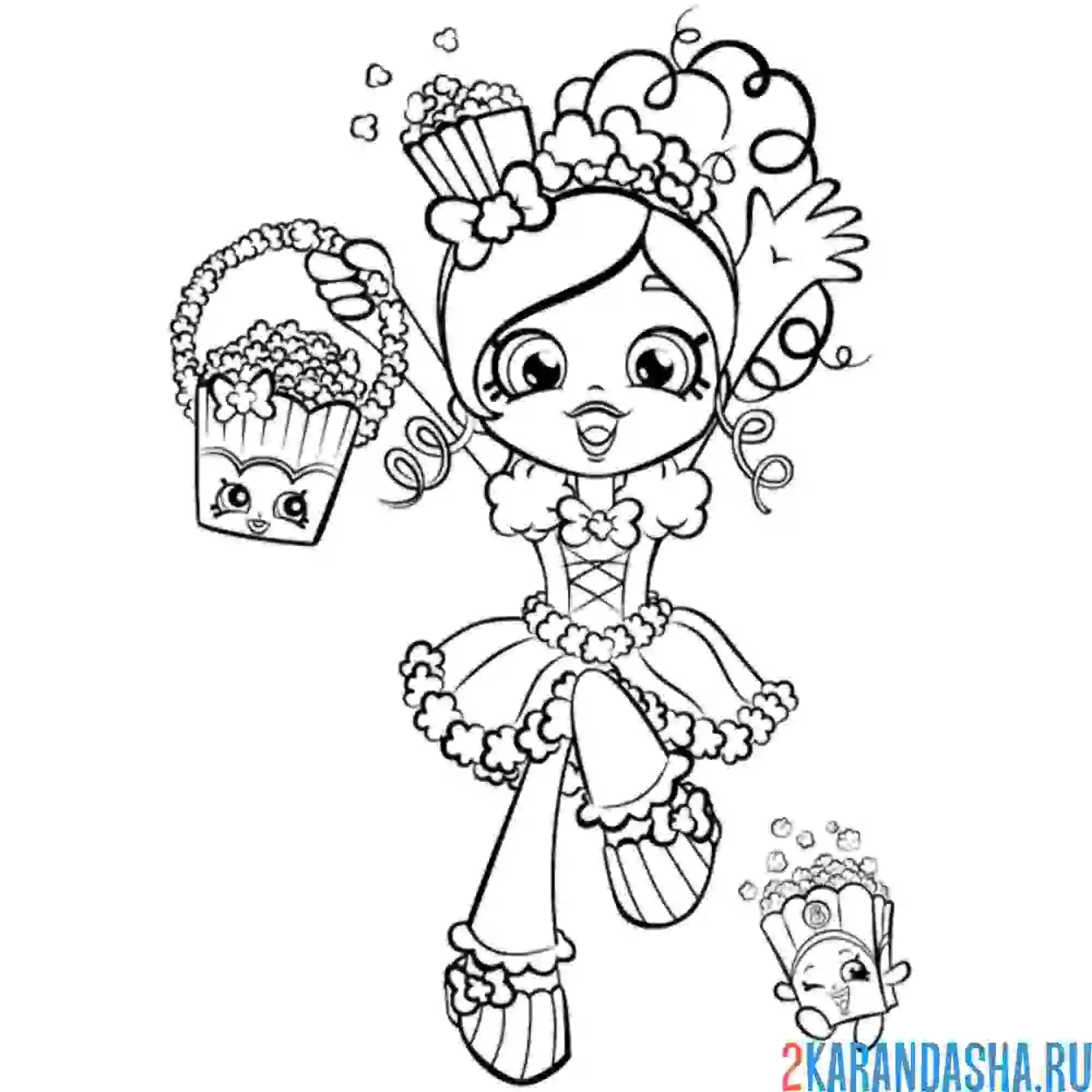 Раскраска кукла попетта и попкорн шопкинс