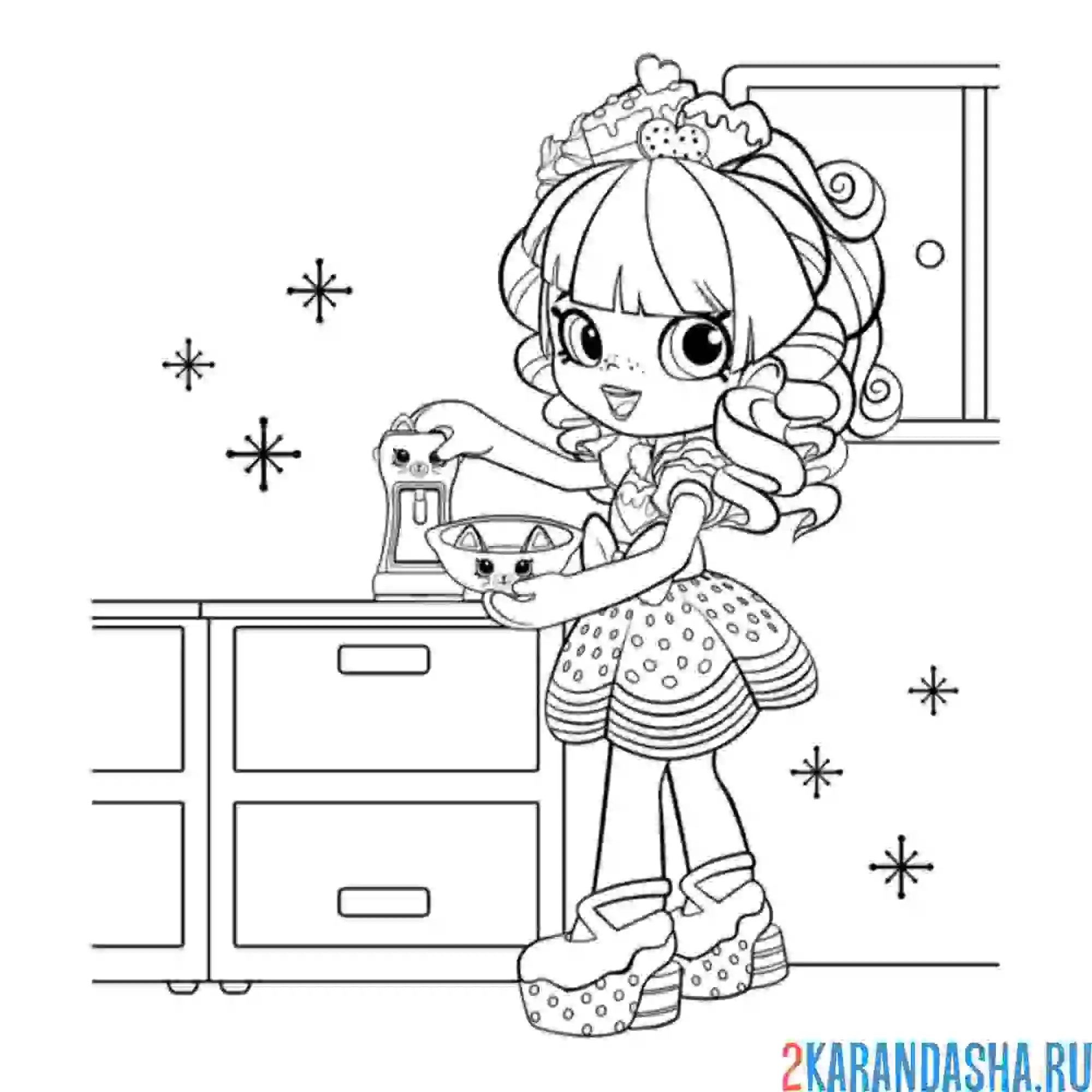 Раскраска shopkins кукла рейнбоу кейт на кухне
