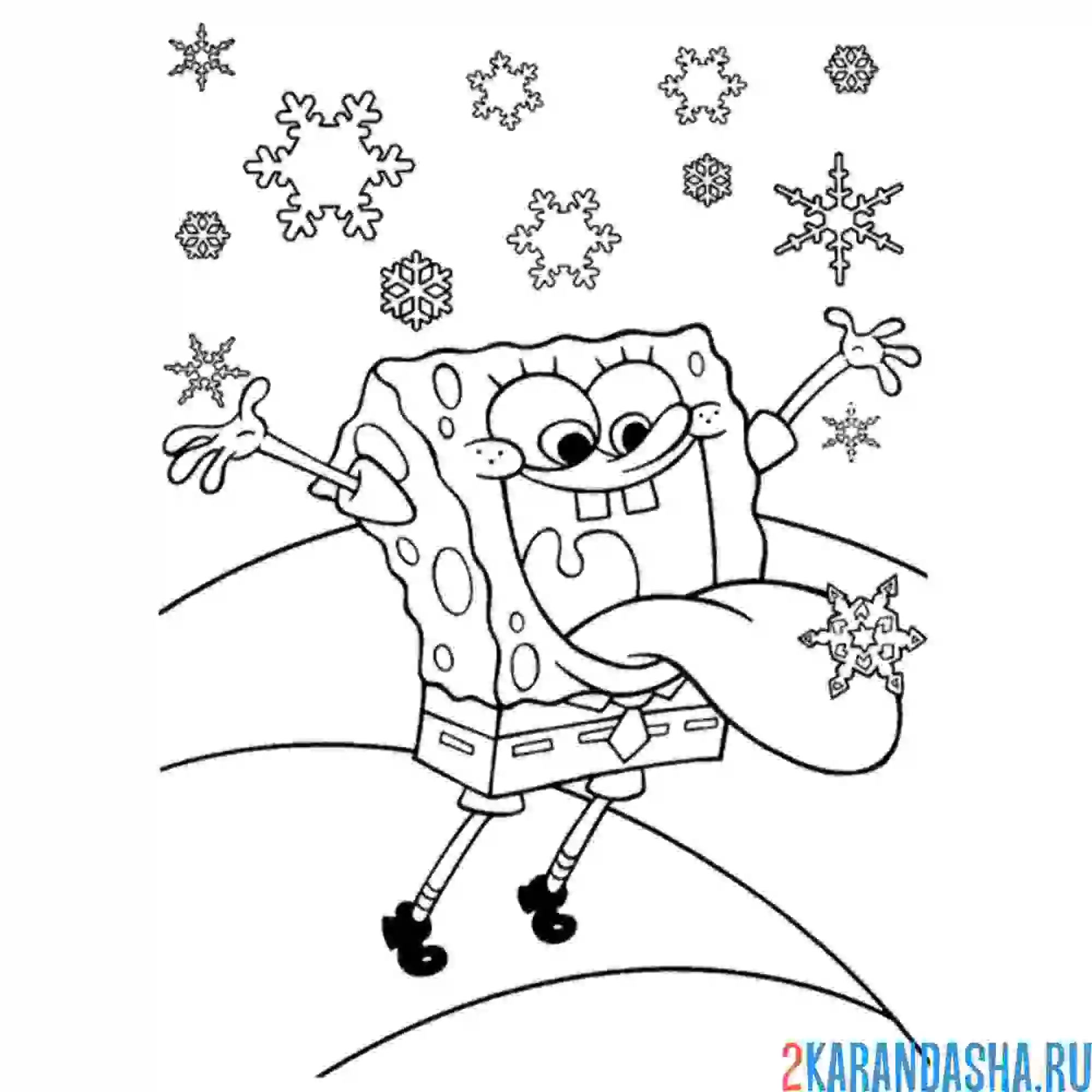 Раскраска губка боб ловит снежинки ртом