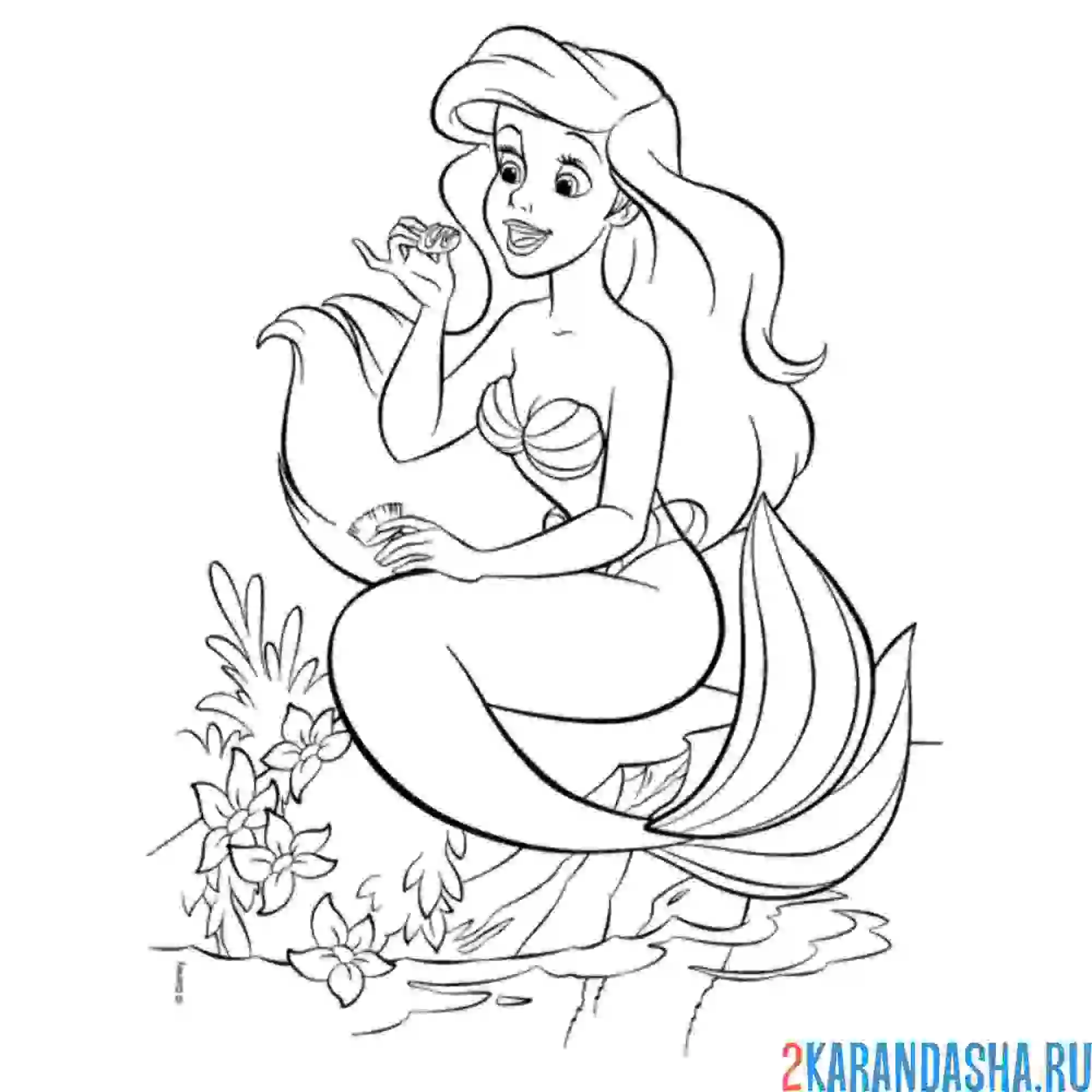 Раскраска русалочка ариэль на камне
