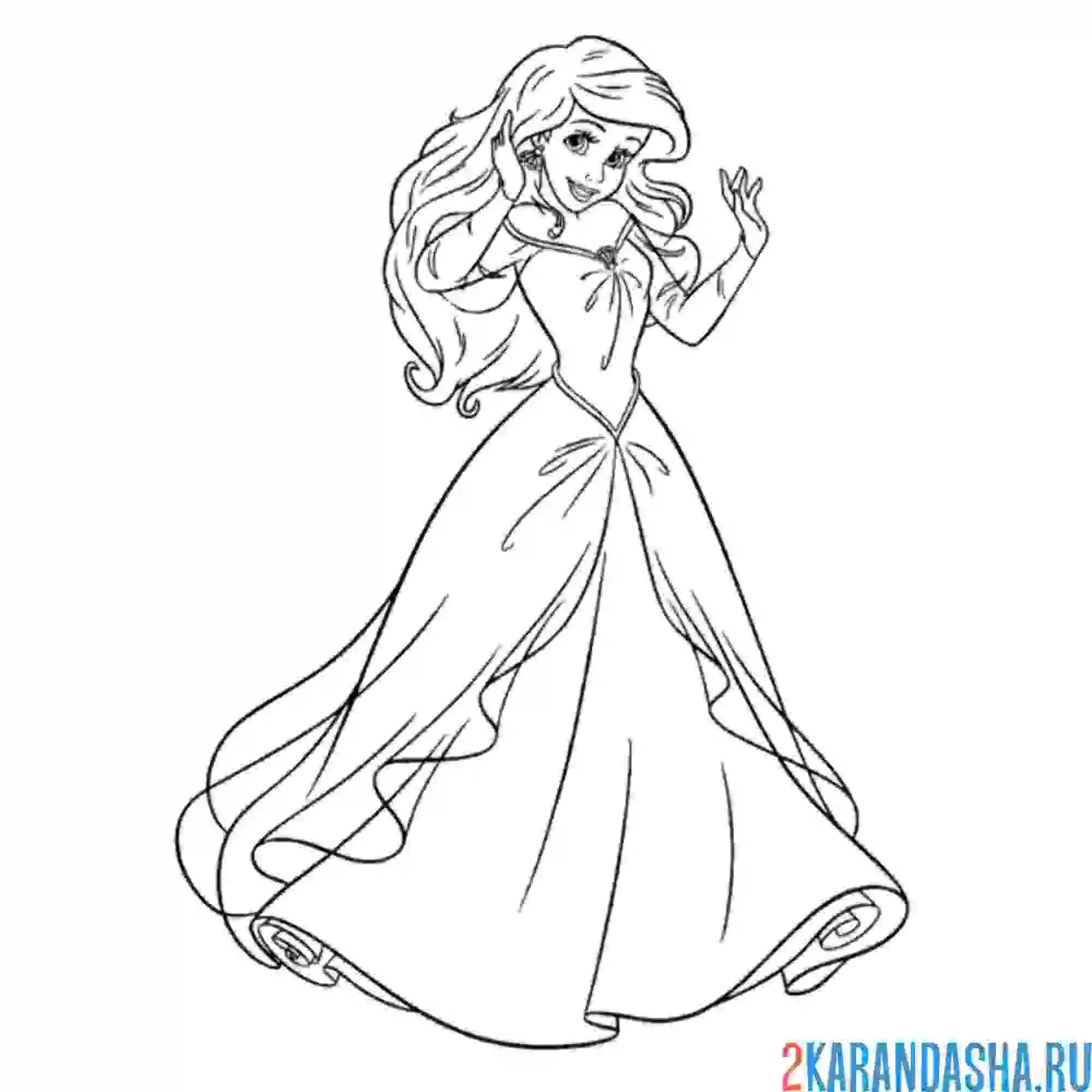 Раскраска принцесса ариэль в свадебном платье