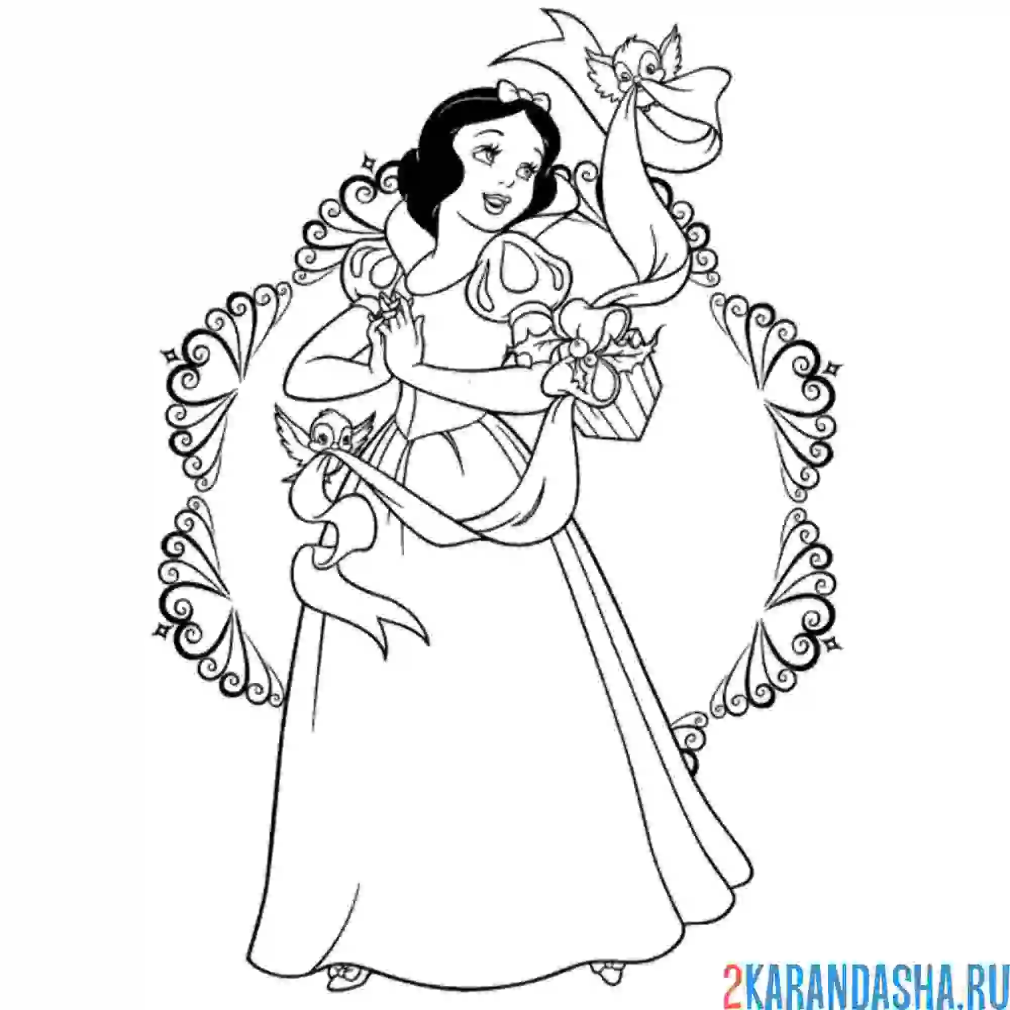 Раскраска белоснежка и птички