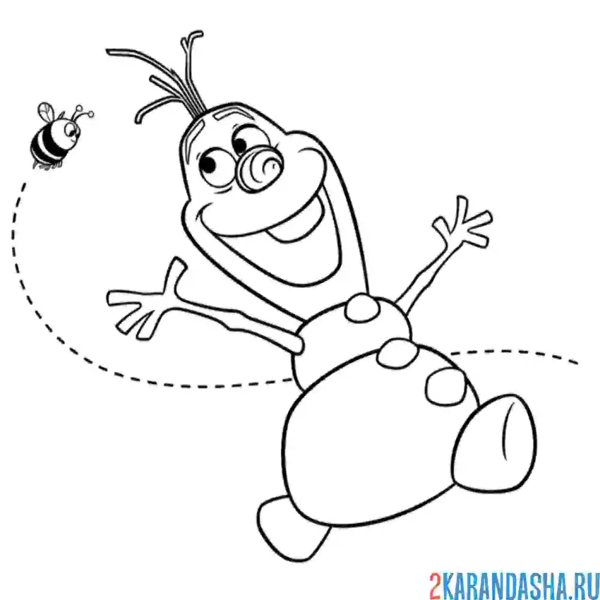 Раскраска олаф радостно бежит от пчелки