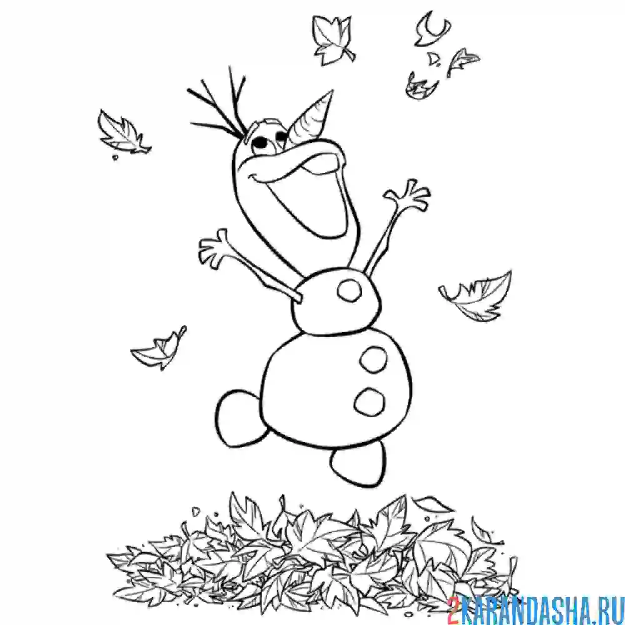 Раскраска олаф в листьях